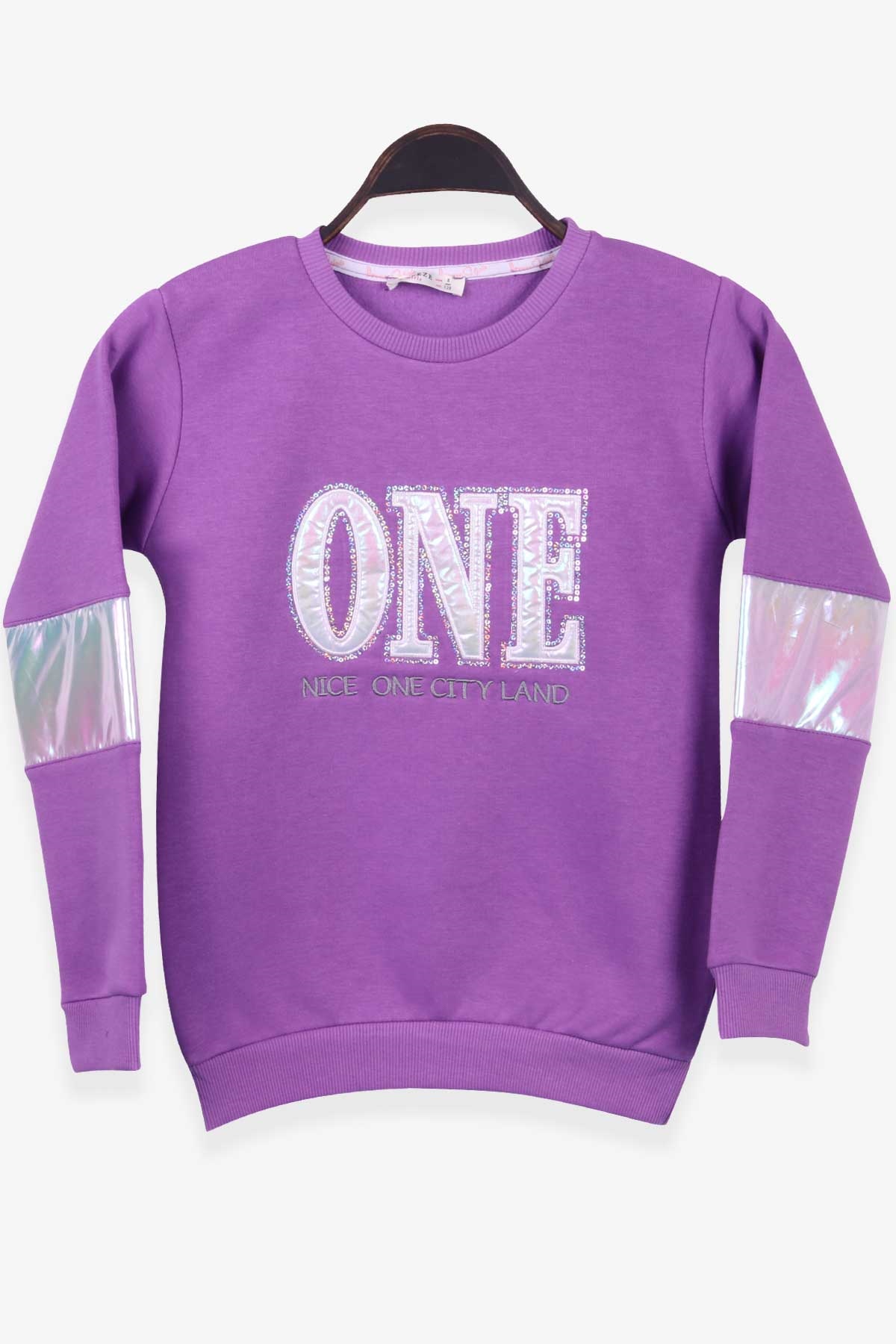 Breeze Kız Çocuk Sweatshirt Parlak Yazı Nakışlı Mor (8-14 Yaş)