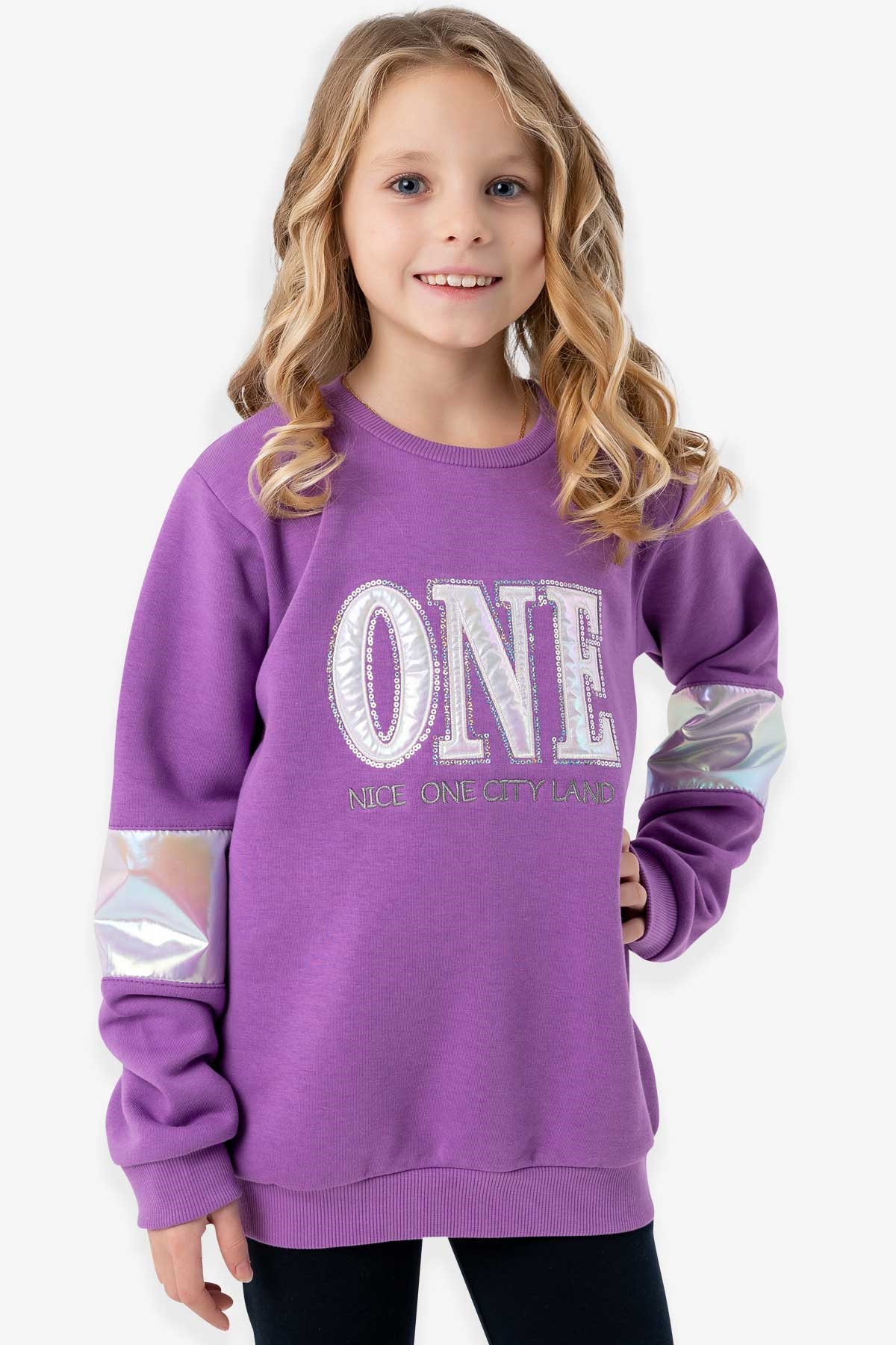 Breeze Kız Çocuk Sweatshirt Parlak Yazı Nakışlı Mor (8-14 Yaş)