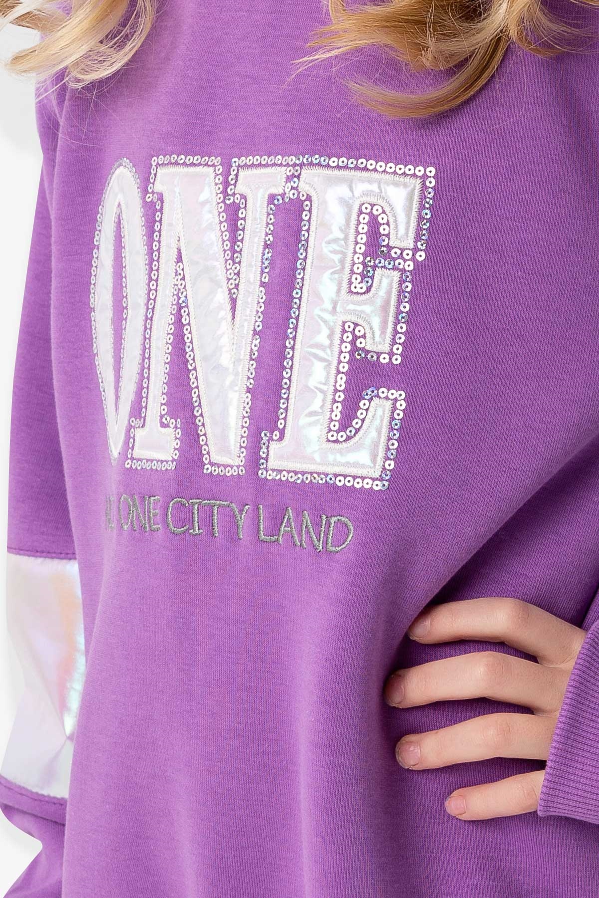 Breeze Kız Çocuk Sweatshirt Parlak Yazı Nakışlı Mor (8-14 Yaş)