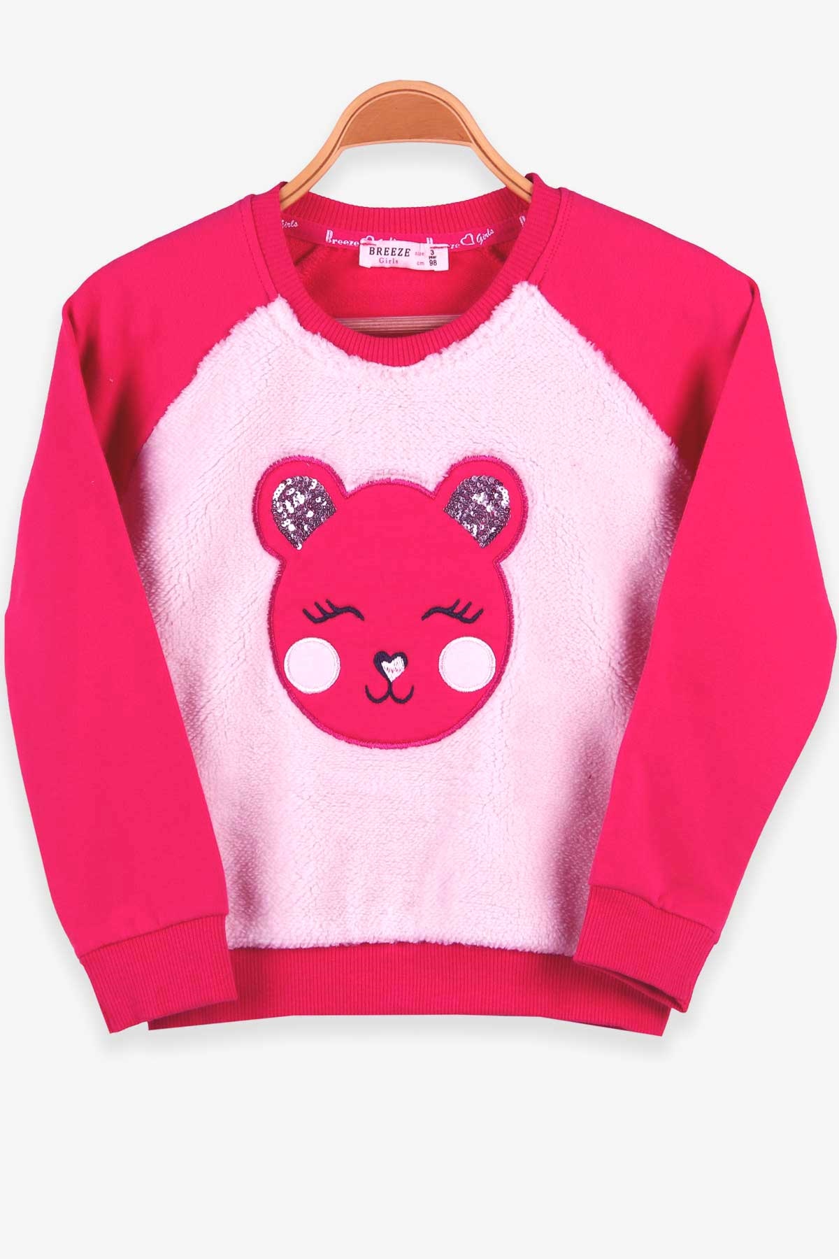 Breeze Kız Çocuk Sweatshirt Peluşlu Ayıcıklı Fuşya (3-5 Yaş)