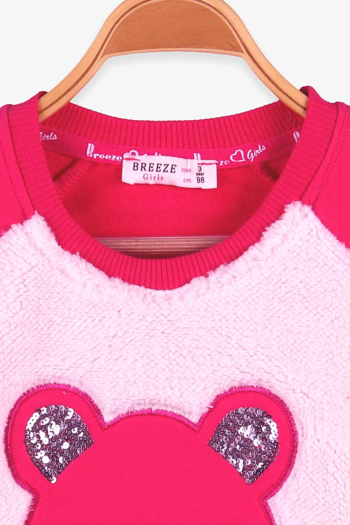 Breeze Kız Çocuk Sweatshirt Peluşlu Ayıcıklı Fuşya (3-5 Yaş)