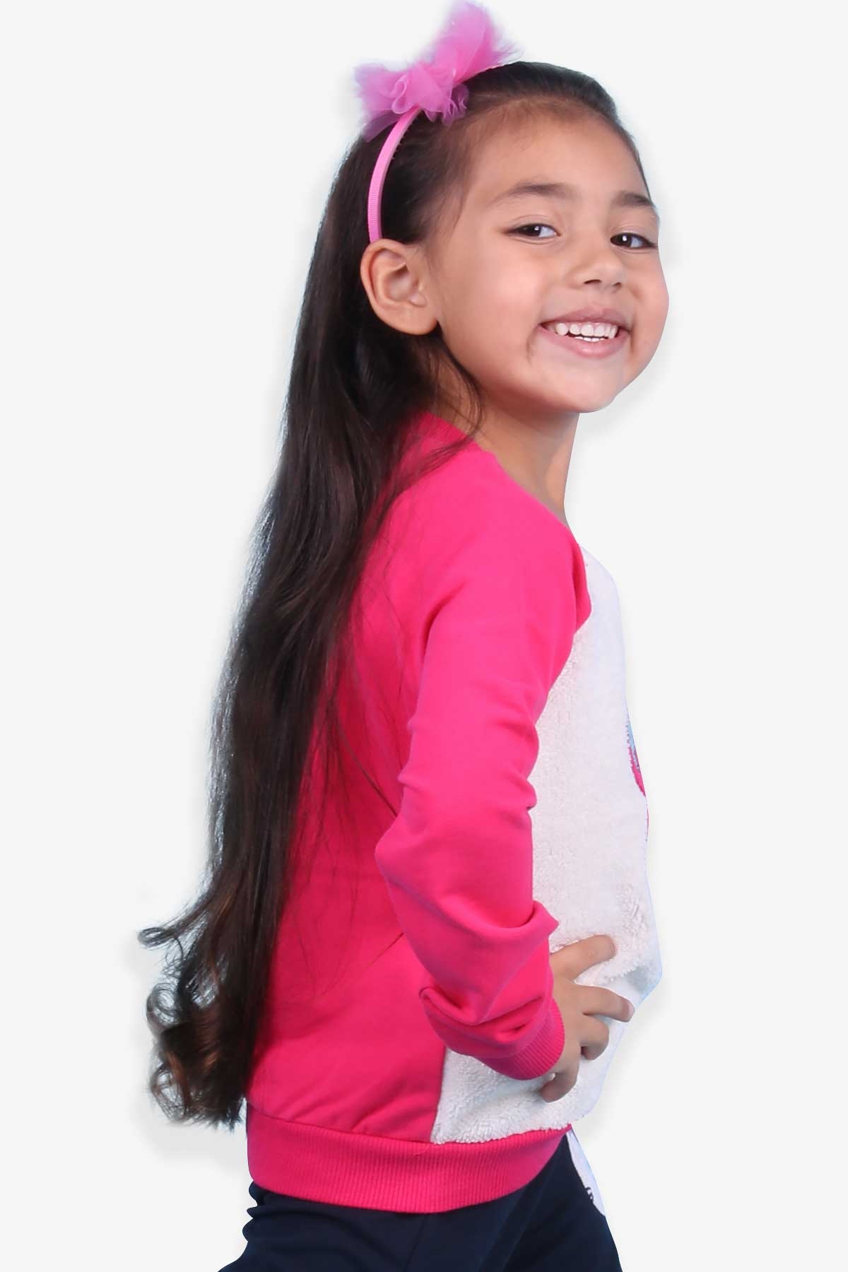 Breeze Kız Çocuk Sweatshirt Peluşlu Ayıcıklı Fuşya (3-5 Yaş)