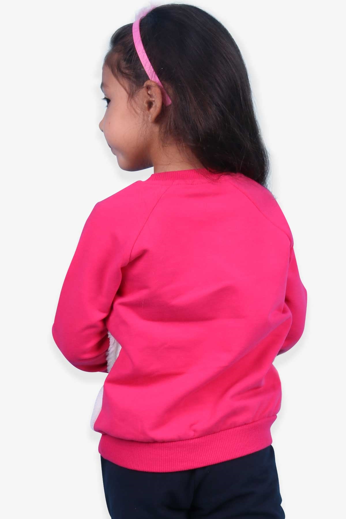 Breeze Kız Çocuk Sweatshirt Peluşlu Ayıcıklı Fuşya (3-5 Yaş)