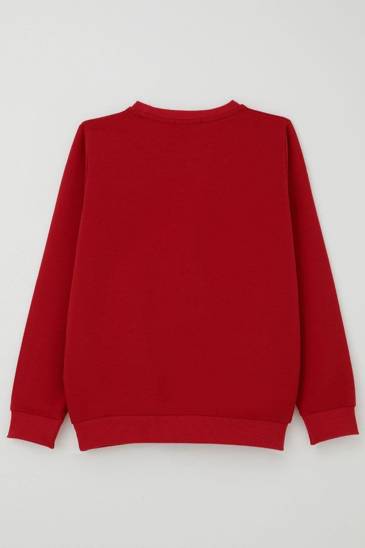 Breeze Kız Çocuk Sweatshirt Ponponlu Yılbaşı Kurdeleli Kırmızı (6-12 Yaş)