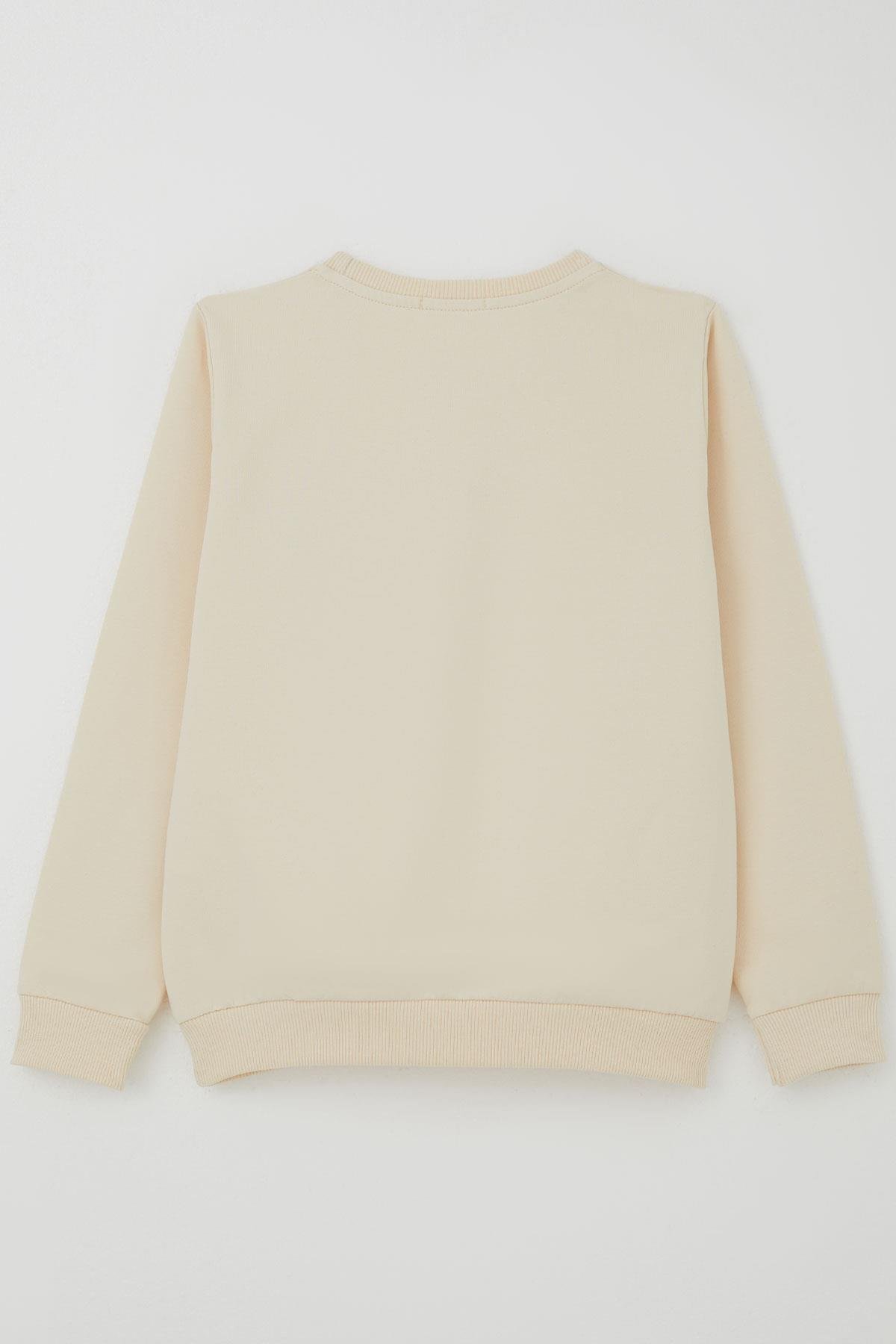 Breeze Kız Çocuk Sweatshirt Ponponlu Yılbaşı Kurdeleli Krem (6-12 Yaş)