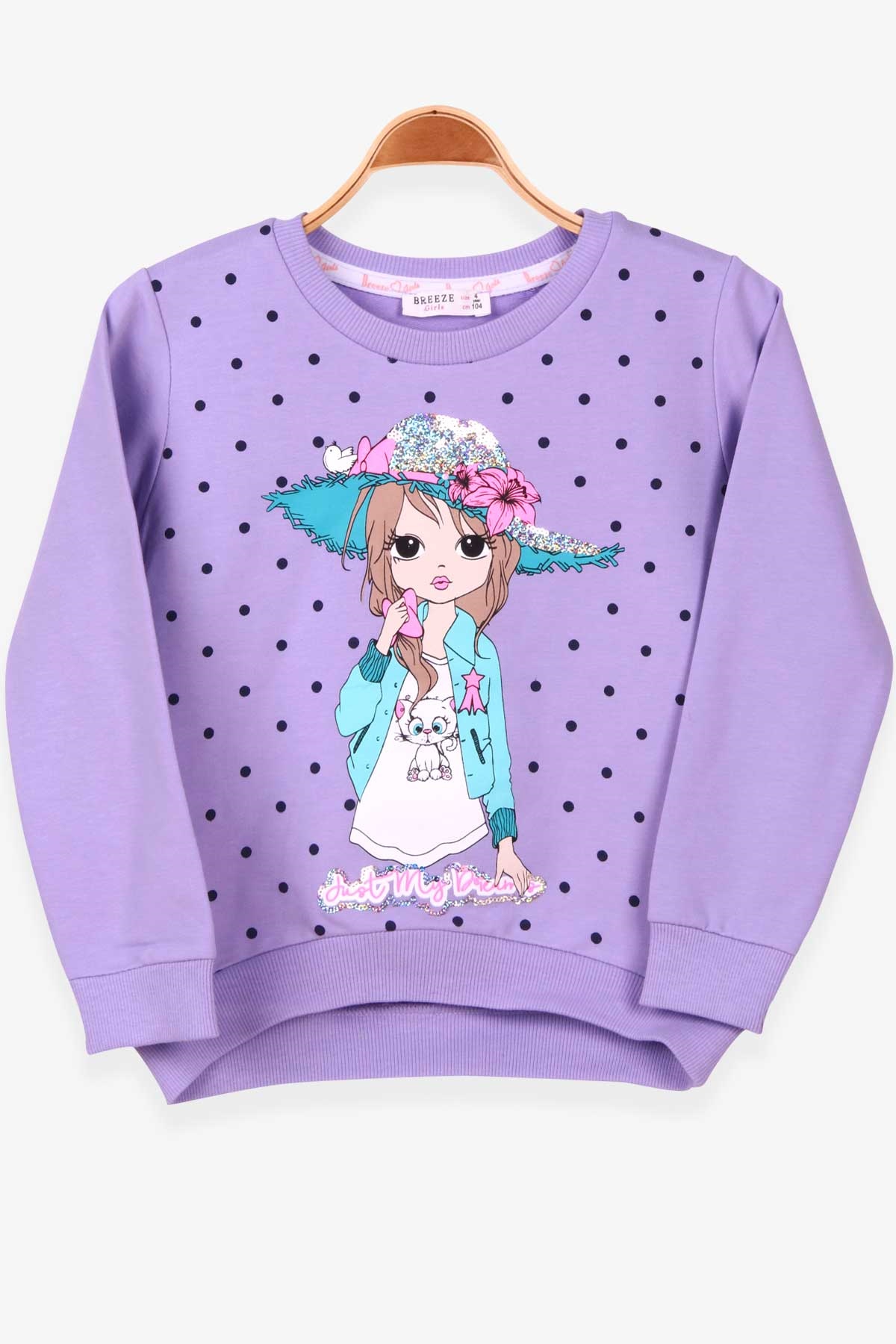 Breeze Kız Çocuk Sweatshirt Puantiyeli Baskılı Lila (4-8 Yaş)
