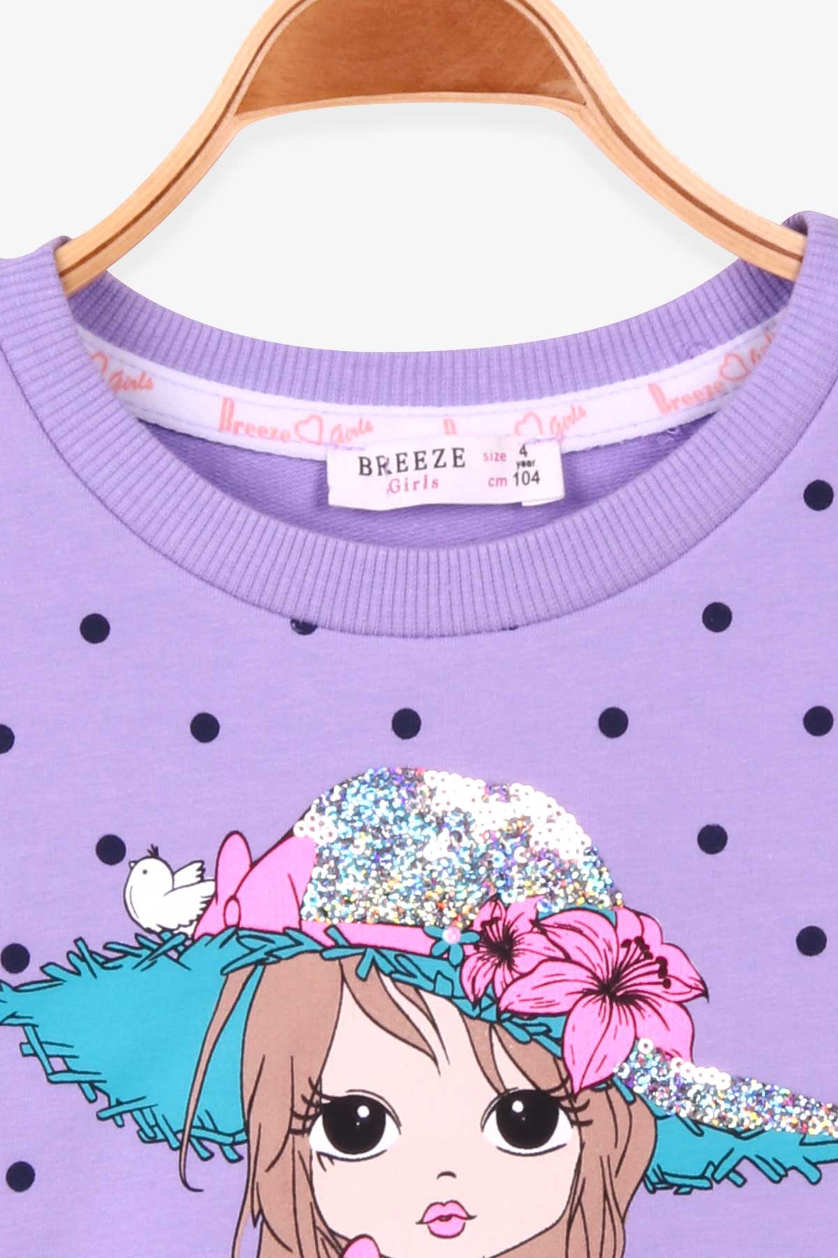 Breeze Kız Çocuk Sweatshirt Puantiyeli Baskılı Lila (4-8 Yaş)