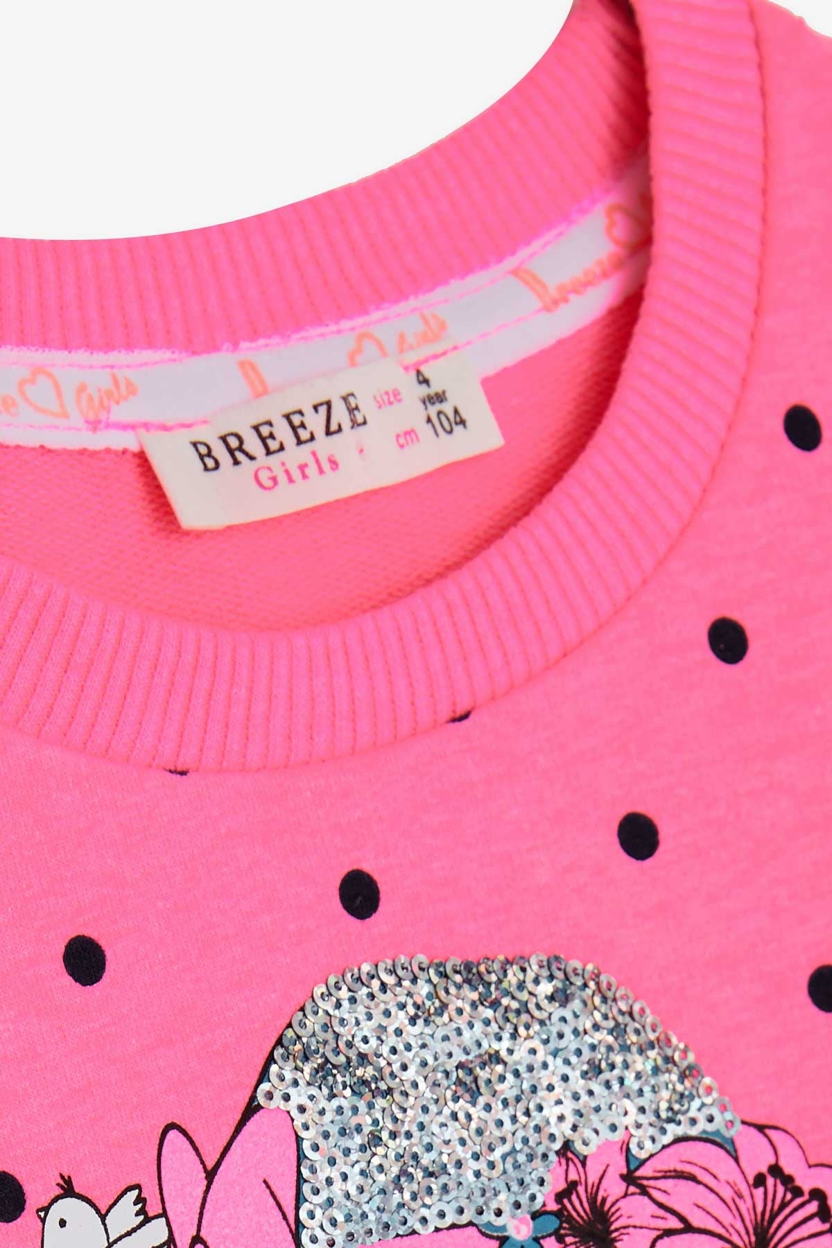 Breeze Kız Çocuk Sweatshirt Puantiyeli Baskılı Neon Pembe (4-8 Yaş)