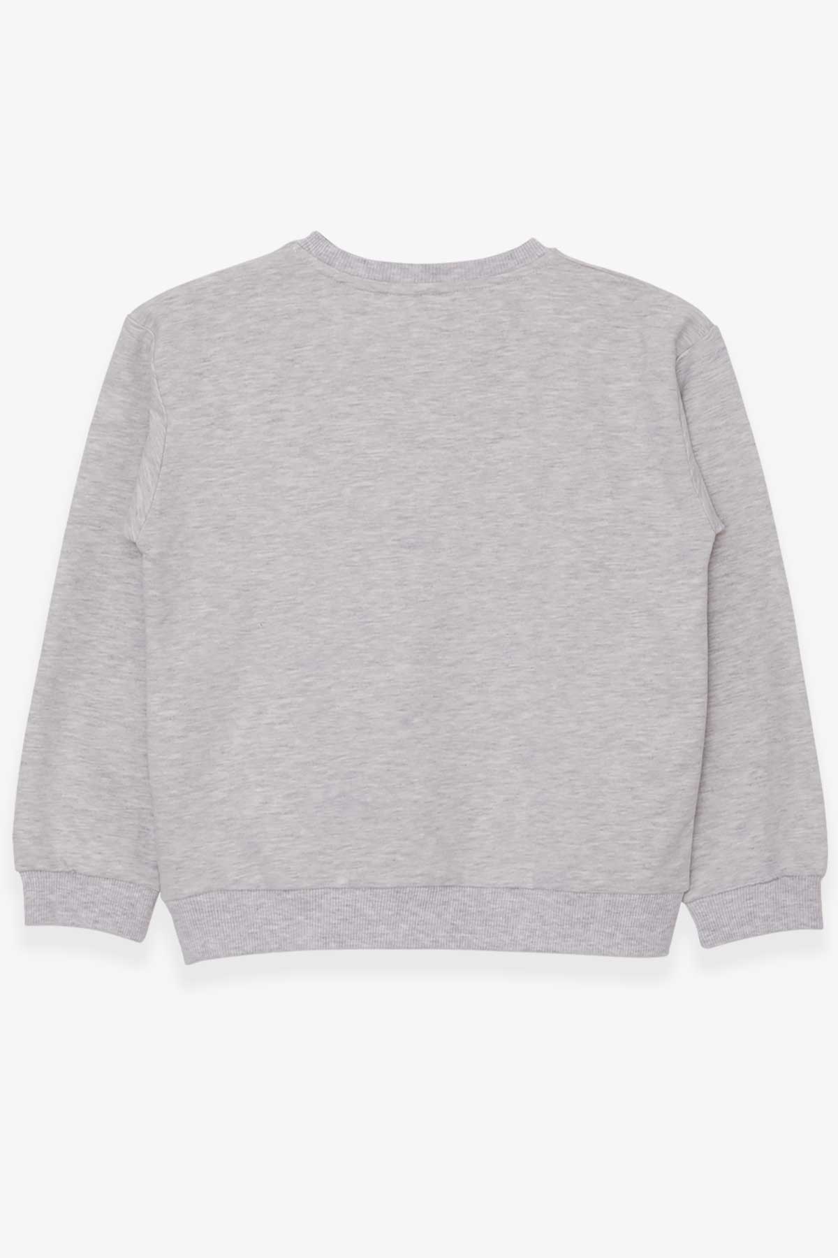 Breeze Kız Çocuk Sweatshirt Pullu Baskılı Açık Gri Melanj (9-14 Yaş)