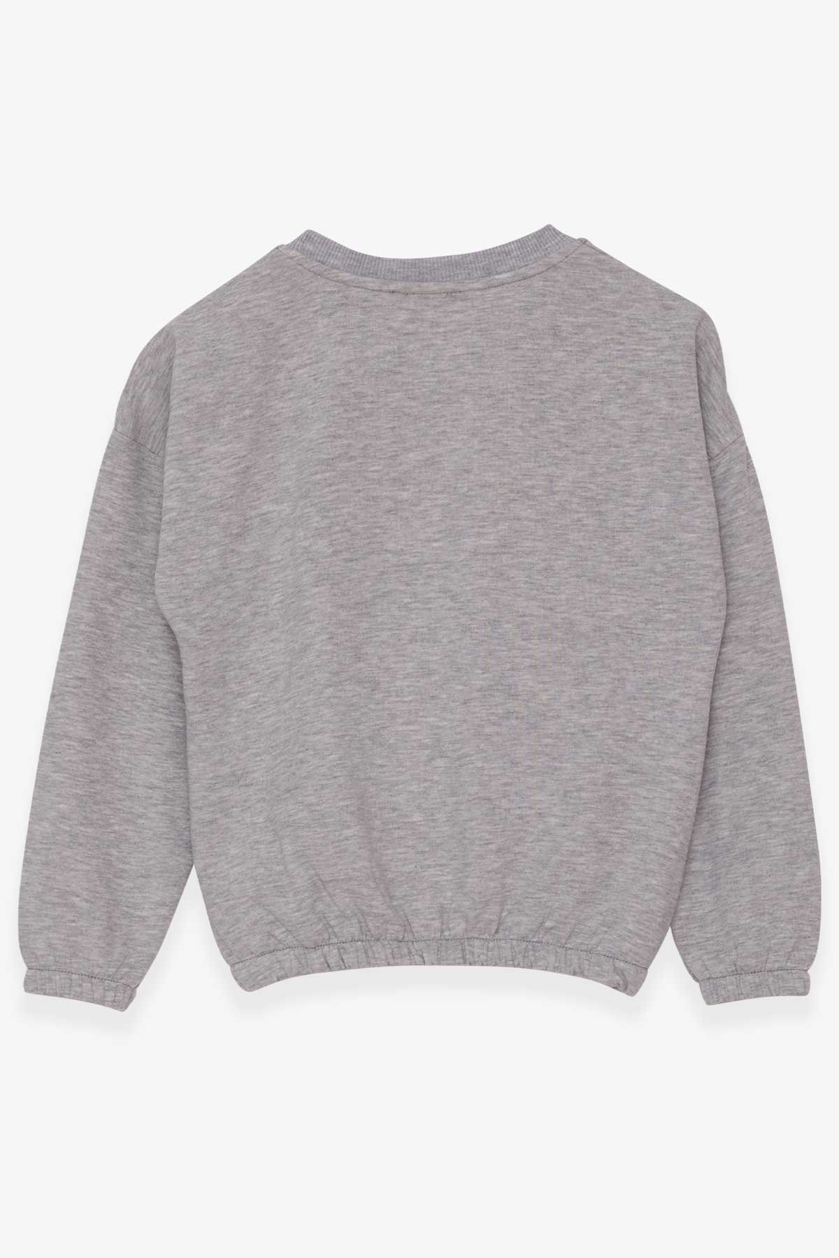Breeze Kız Çocuk Sweatshirt Pullu Beli Lastikli Kız Baskılı Açık Gri Melanj (9-14 Yaş)