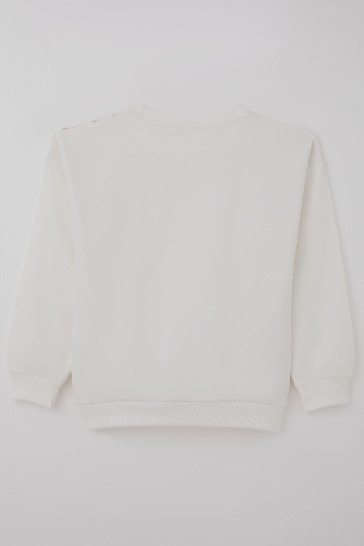 Breeze Kız Çocuk Sweatshirt Pullu Kelebek İşlemeli Tülü Çiçek Detaylı Pembe (8-12 Yaş)