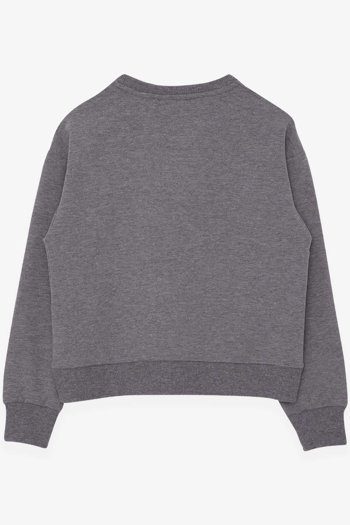 Breeze Kız Çocuk Sweatshirt Pullu Kız Baskılı Koyu Gri Melanj (8-14 Yaş)