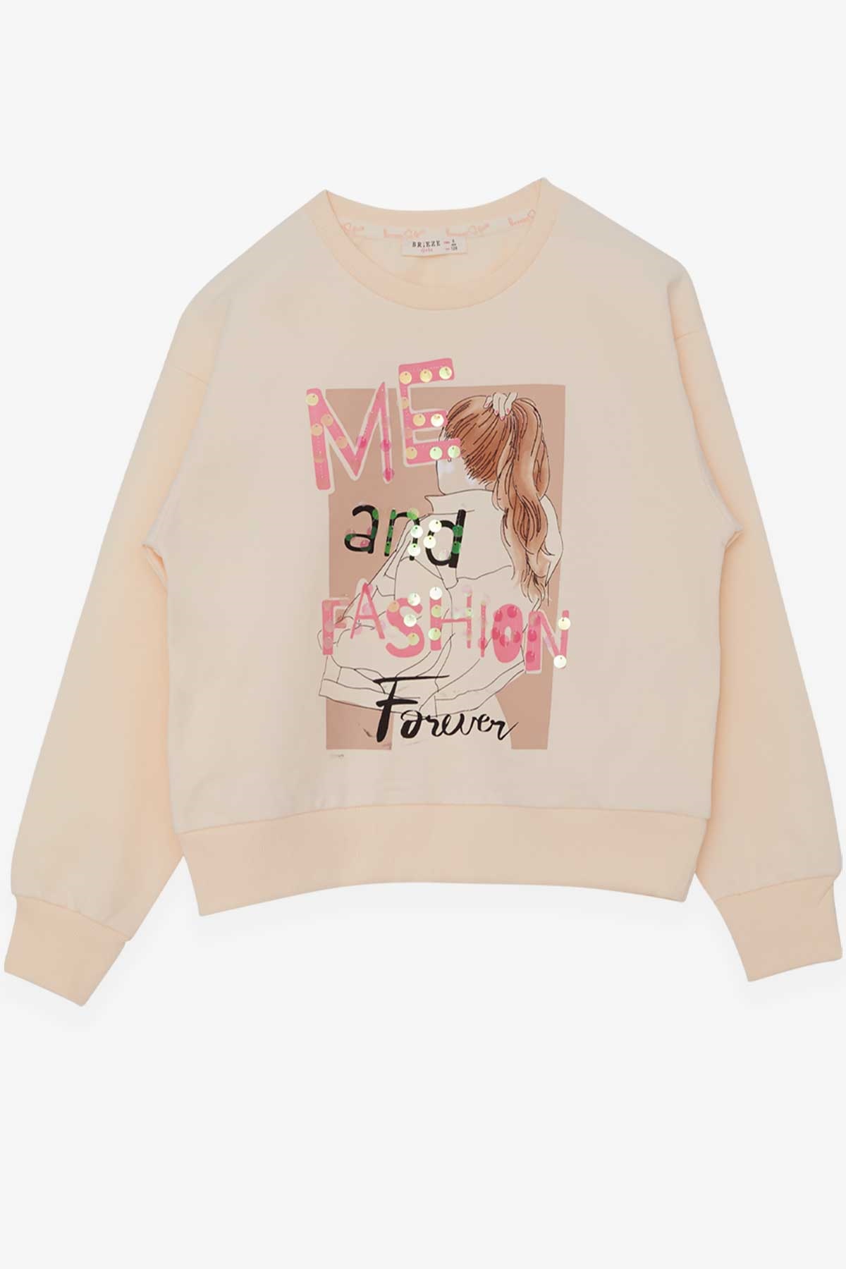 Breeze Kız Çocuk Sweatshirt Pullu Kız Baskılı Krem (8-14 Yaş)