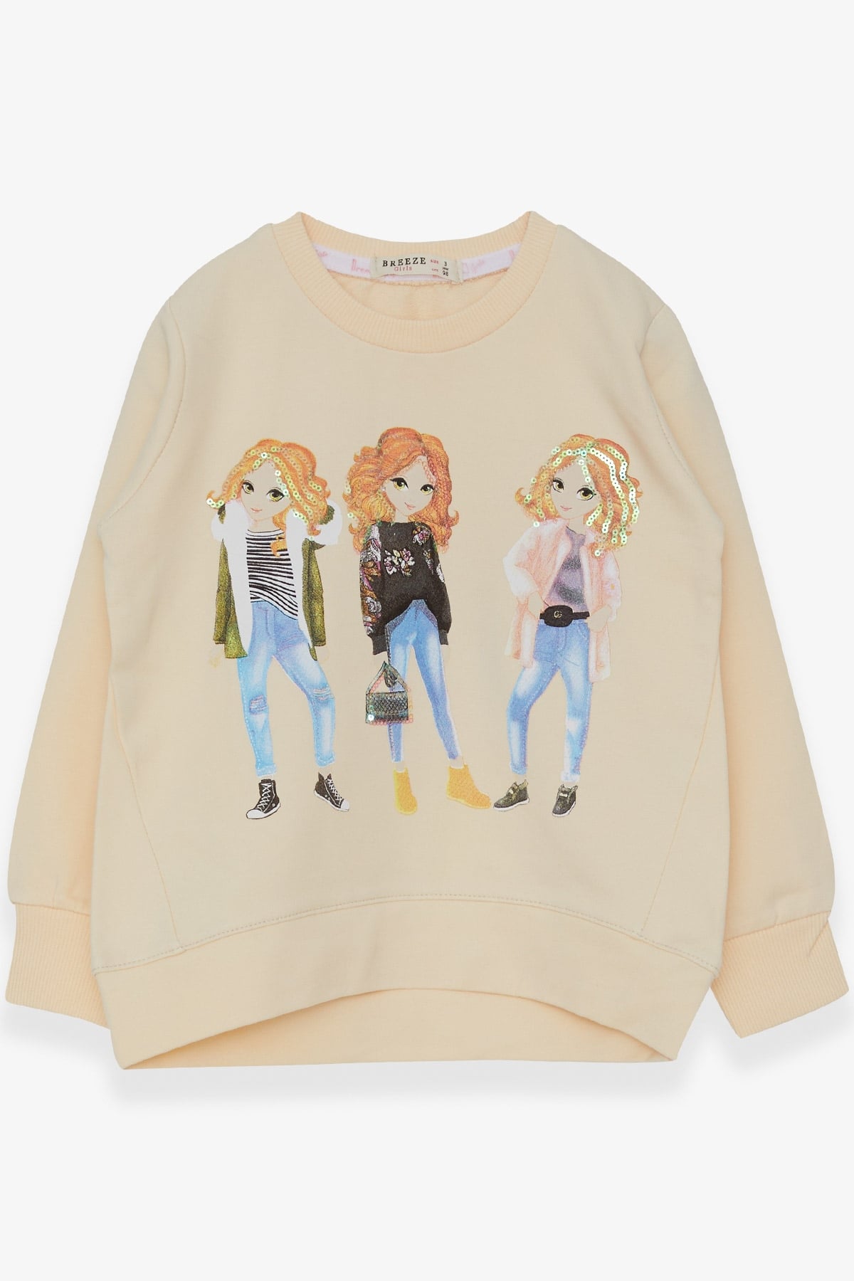 Breeze Kız Çocuk Sweatshirt Pullu Kız Baskılı Krem (3-8 Yaş)