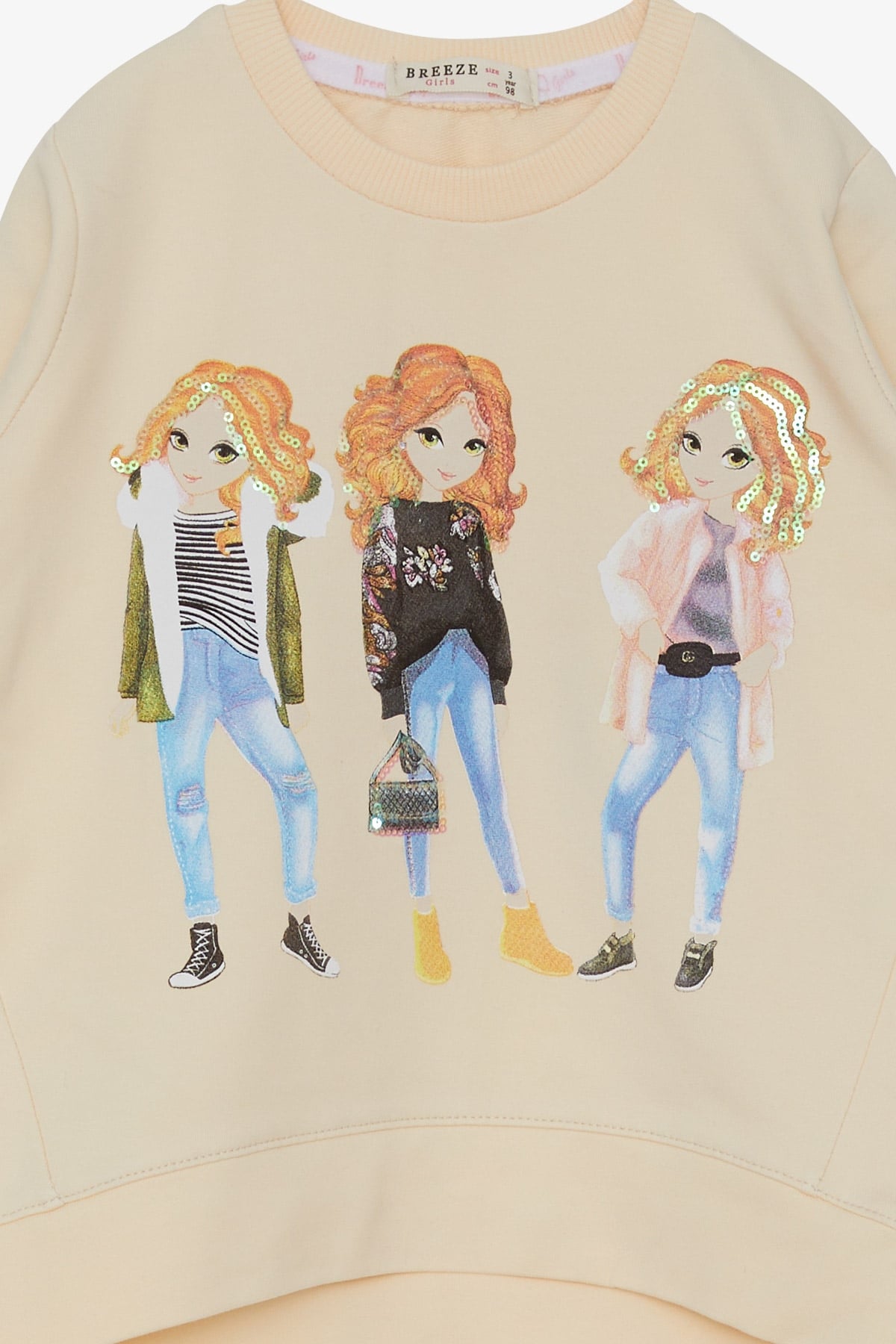 Breeze Kız Çocuk Sweatshirt Pullu Kız Baskılı Krem (3-8 Yaş)