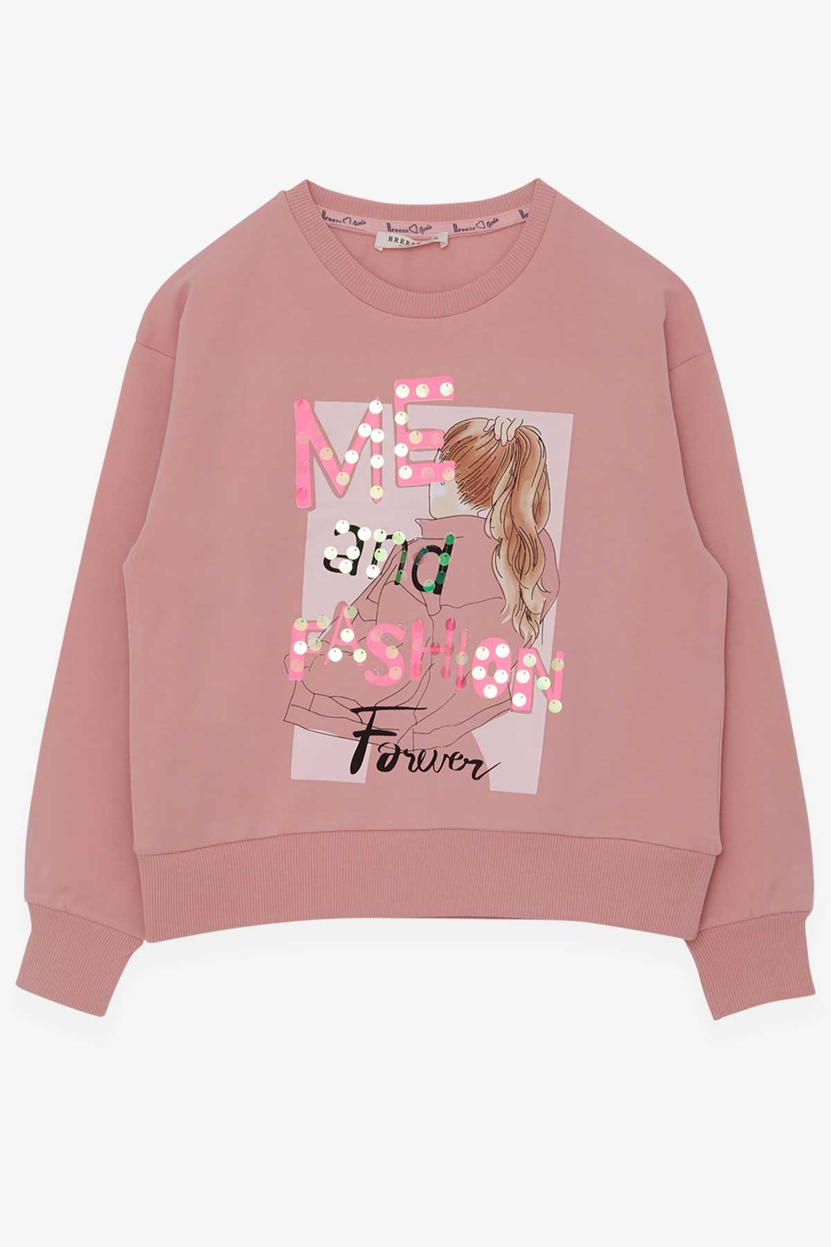Breeze Kız Çocuk Sweatshirt Pullu Kız Baskılı Somon (8-14 Yaş)