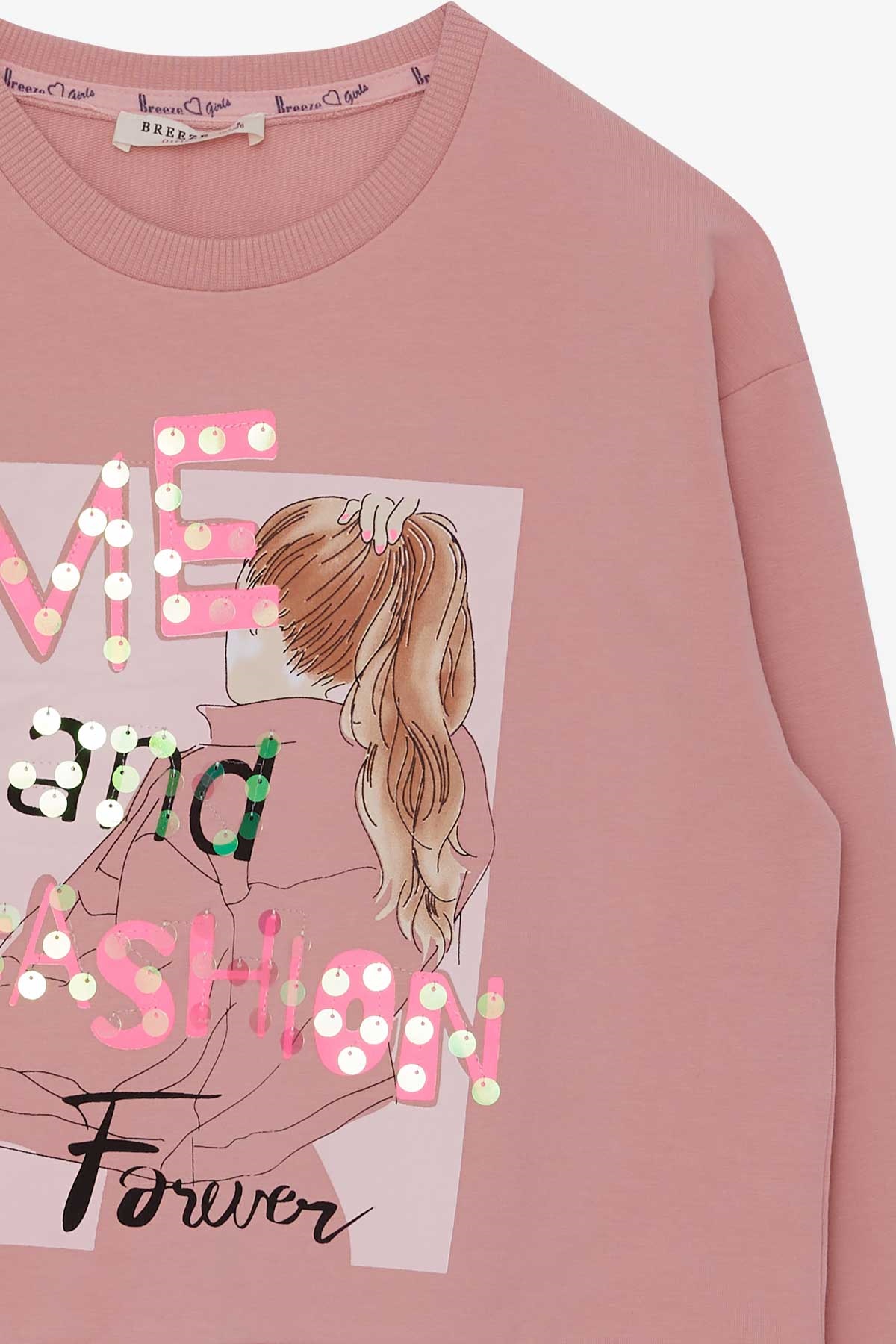 Breeze Kız Çocuk Sweatshirt Pullu Kız Baskılı Somon (8-14 Yaş)