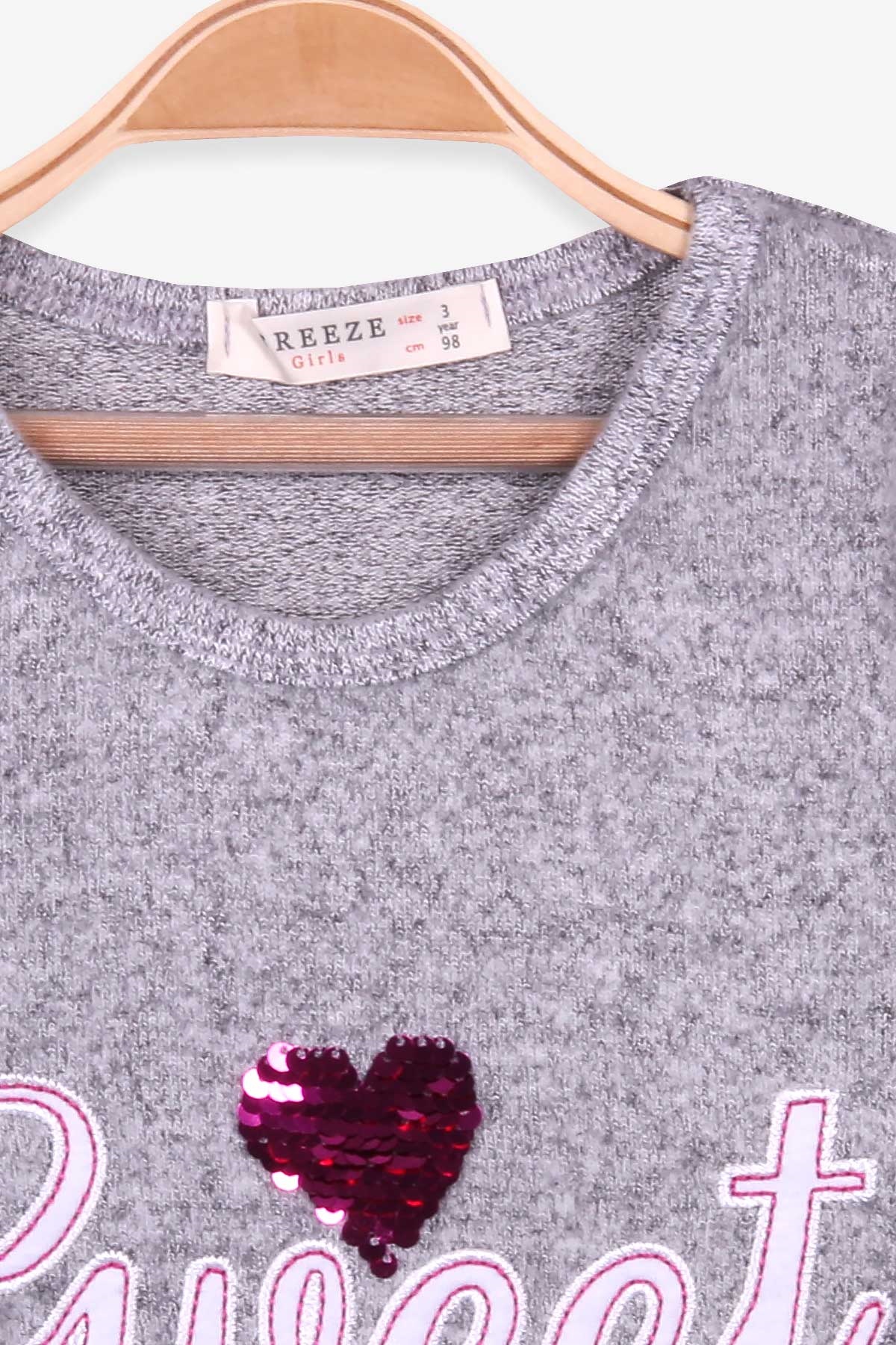 Breeze Kız Çocuk Sweatshirt Pullu Nakışlı Gri (3-8 Yaş)