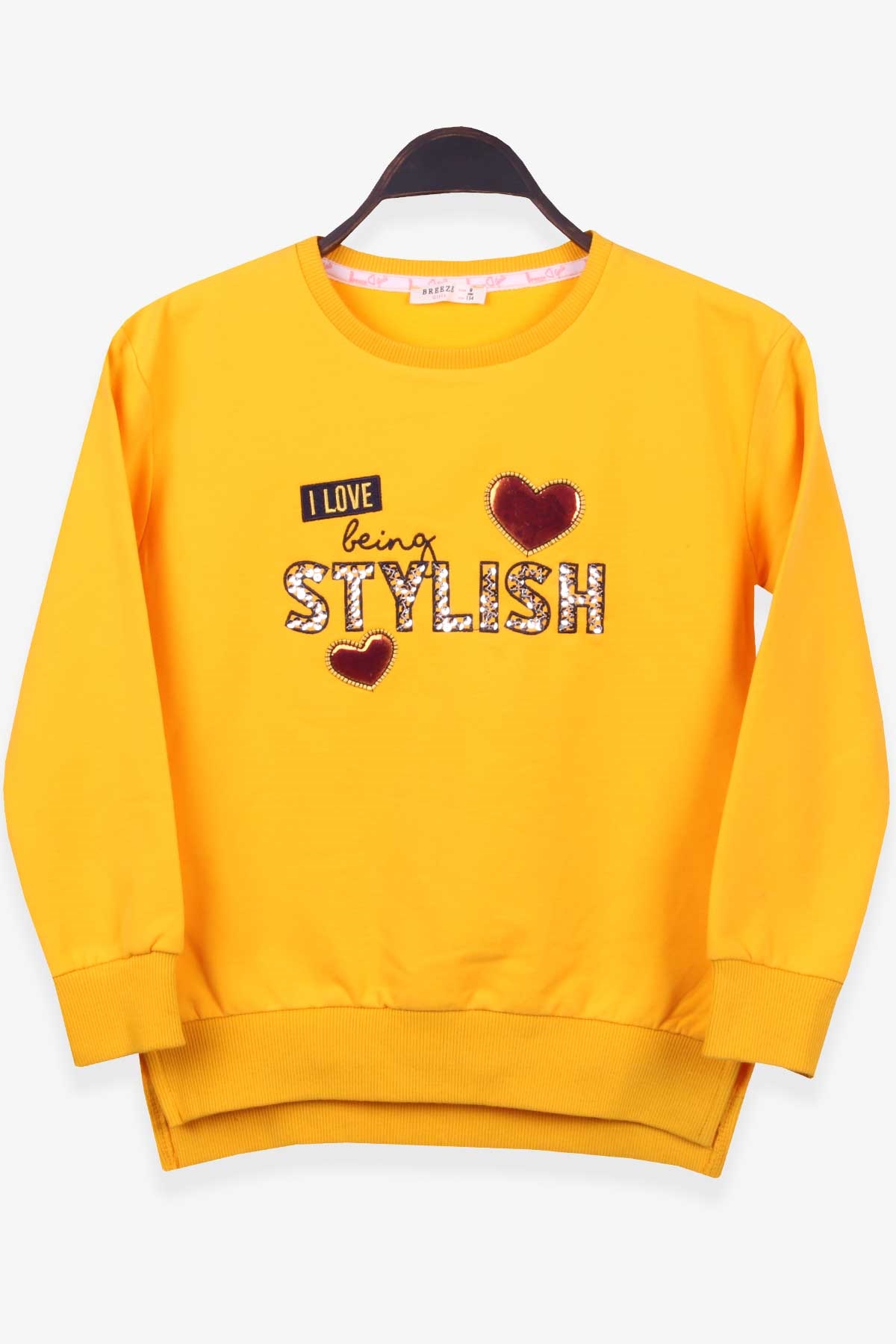 Breeze Kız Çocuk Sweatshirt Pullu Nakışlı Sarı (14 Yaş)