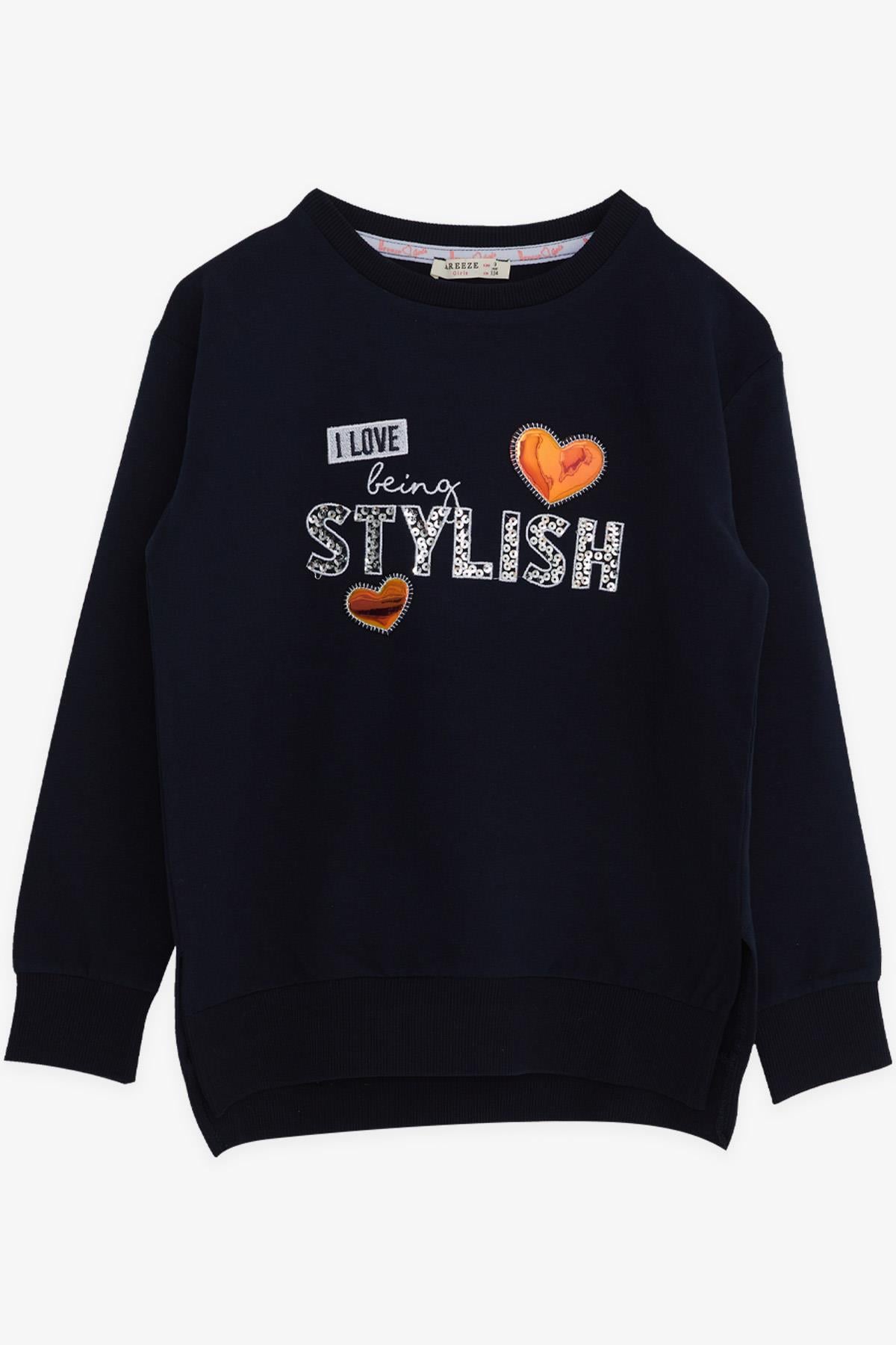 Breeze Kız Çocuk Sweatshirt Pullu Nakışlı Lacivert (9-14 Yaş)