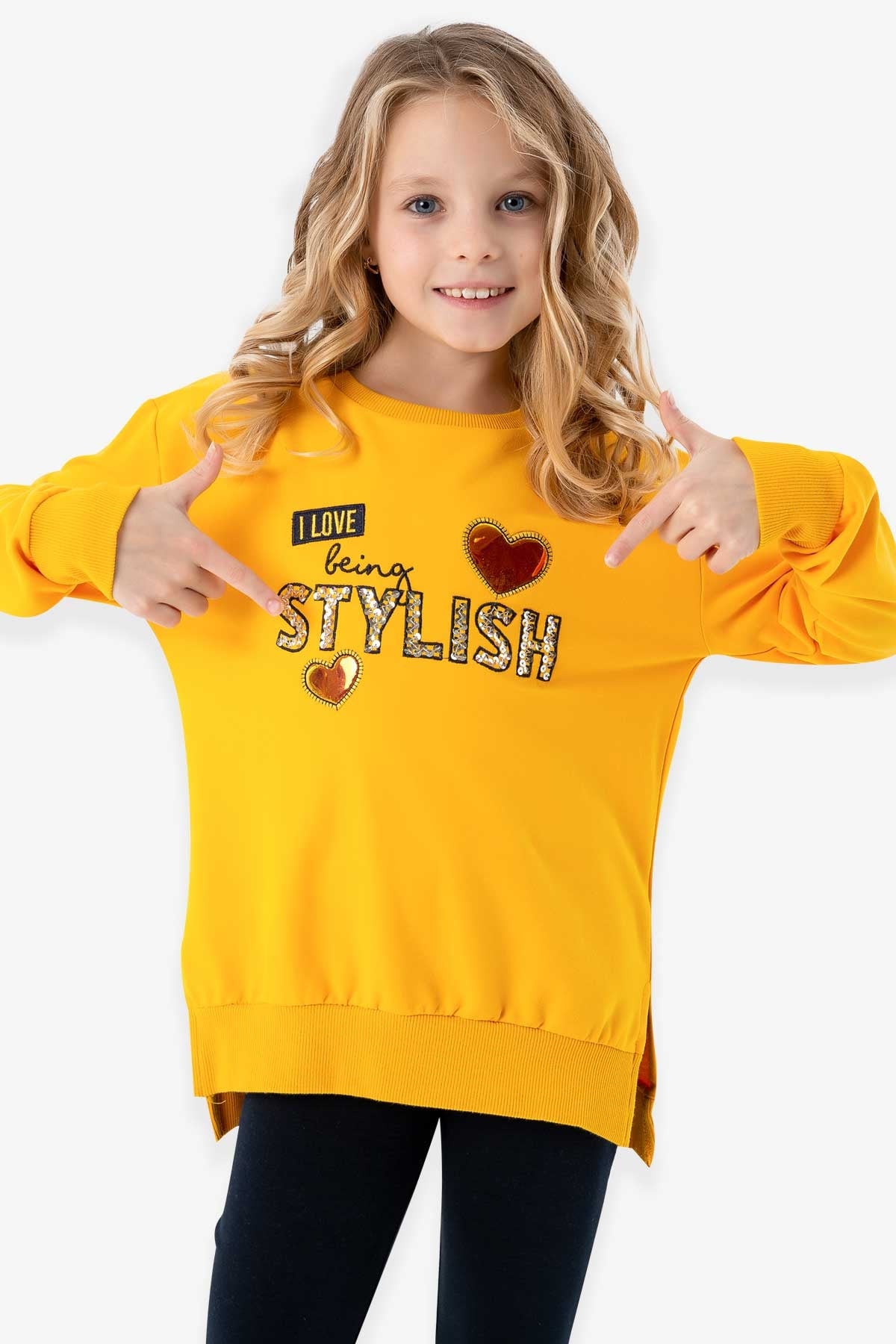 Breeze Kız Çocuk Sweatshirt Pullu Nakışlı Sarı (14 Yaş)