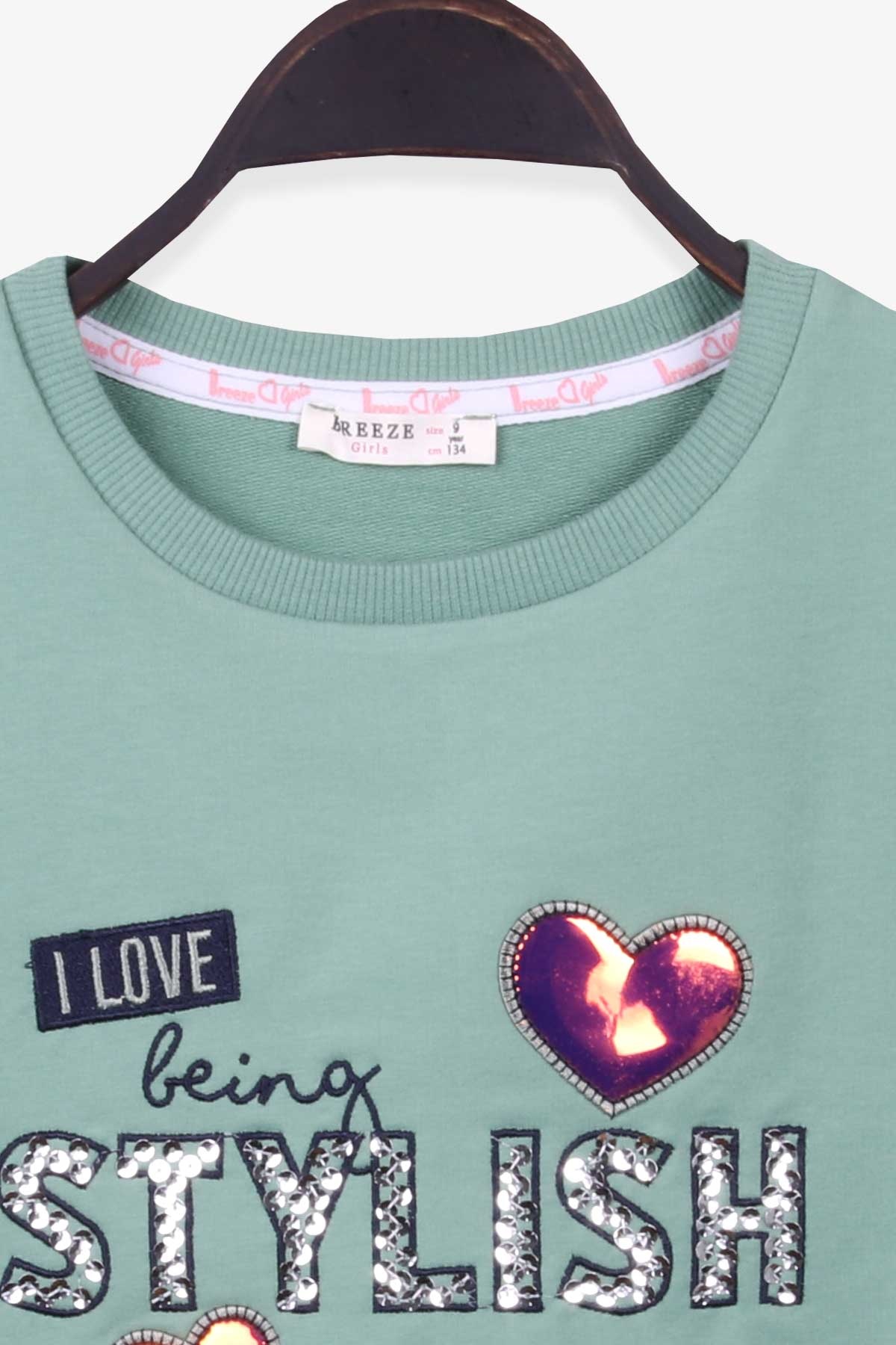 Breeze Kız Çocuk Sweatshirt Pullu Nakışlı Mint Yeşili (9-14 Yaş)