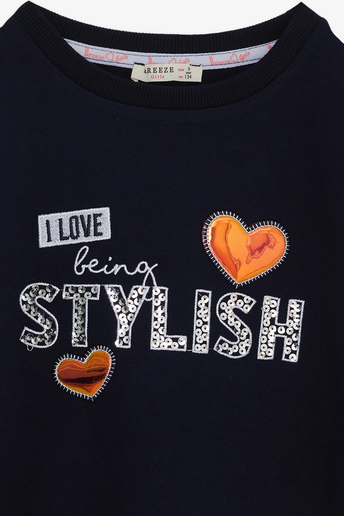 Breeze Kız Çocuk Sweatshirt Pullu Nakışlı Lacivert (9-14 Yaş)