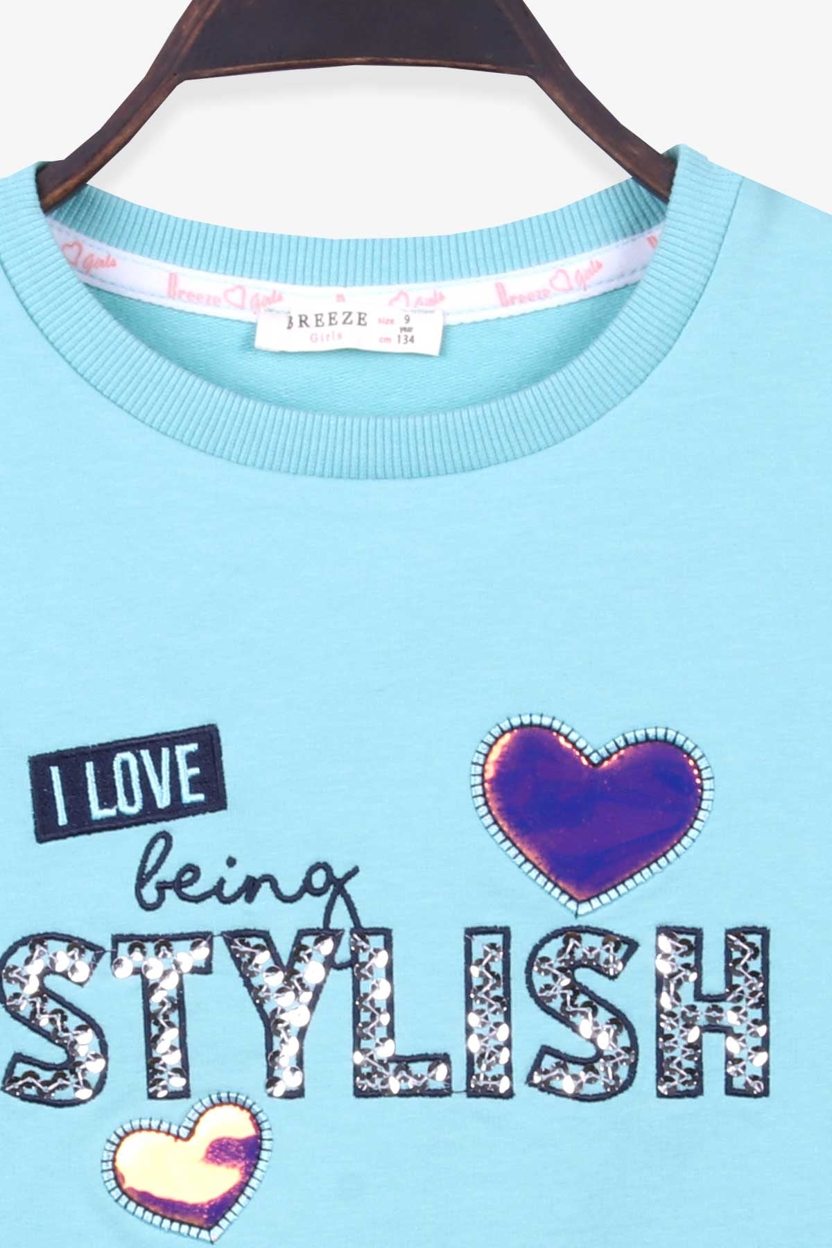 Breeze Kız Çocuk Sweatshirt Pullu Nakışlı Su Yeşili (9-14 Yaş)