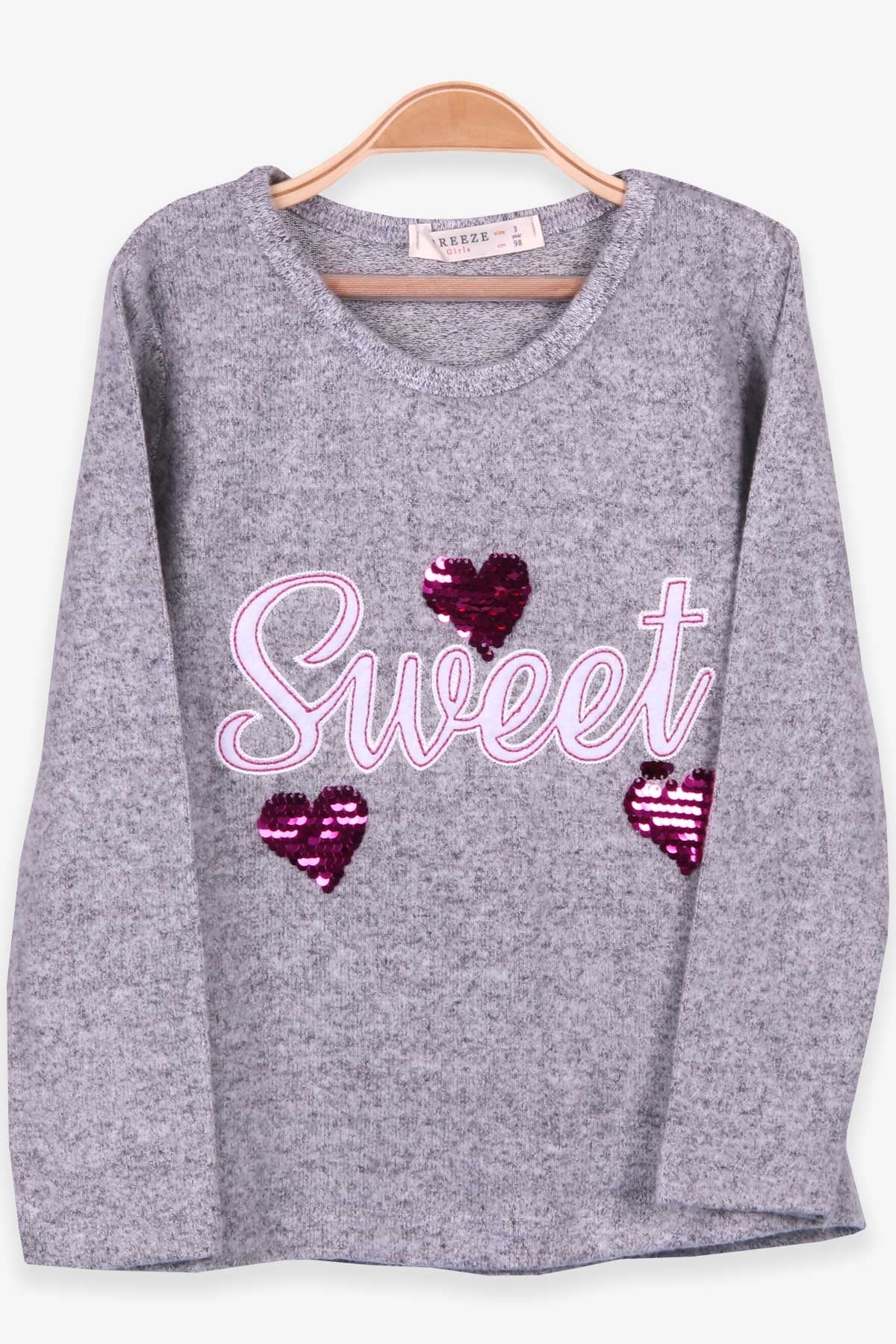 Breeze Kız Çocuk Sweatshirt Pullu Nakışlı Gri (3-8 Yaş)
