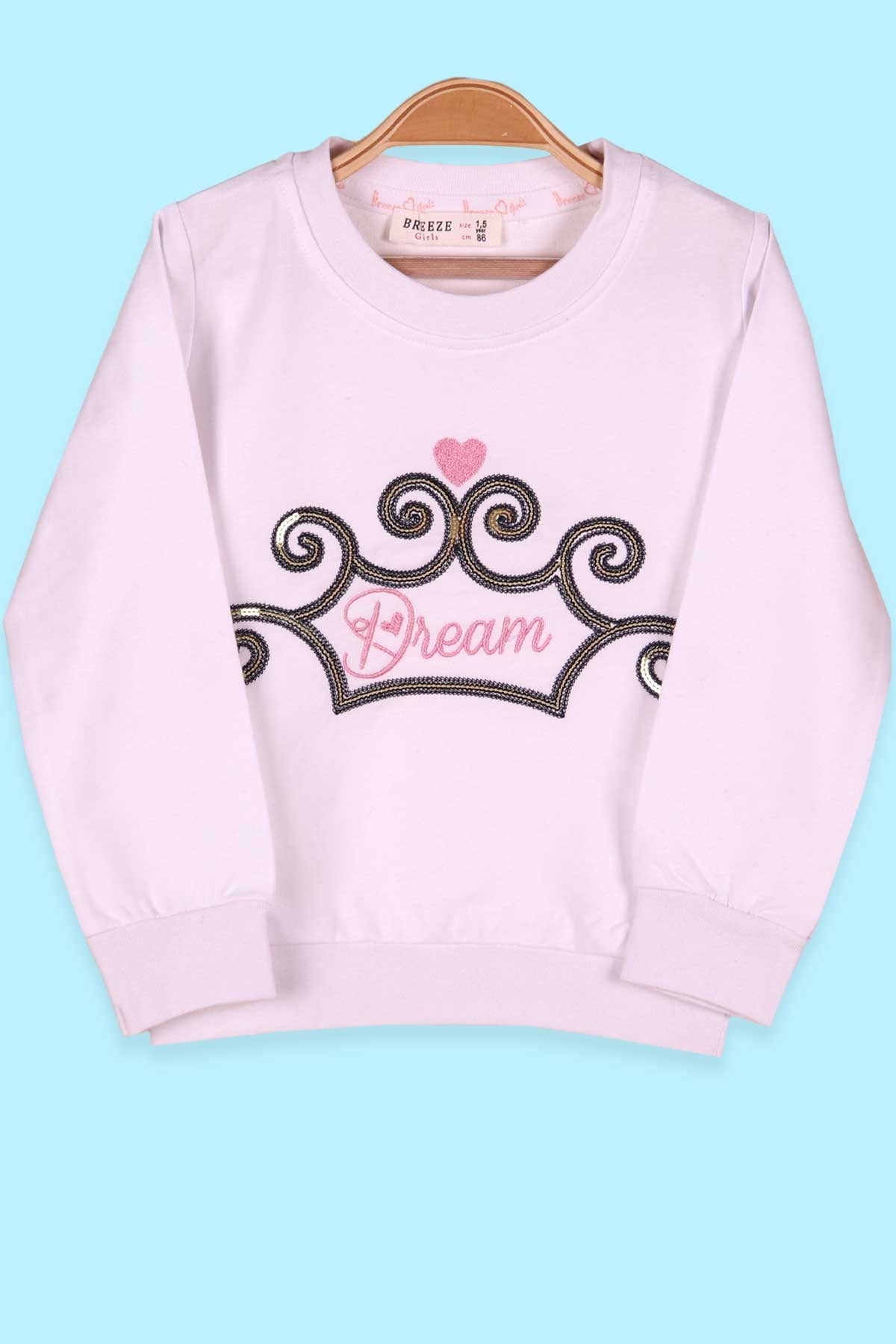 Breeze Kız Çocuk Sweatshirt Pullu Nakışlı Desenli Beyaz (1.5-5 Yaş)