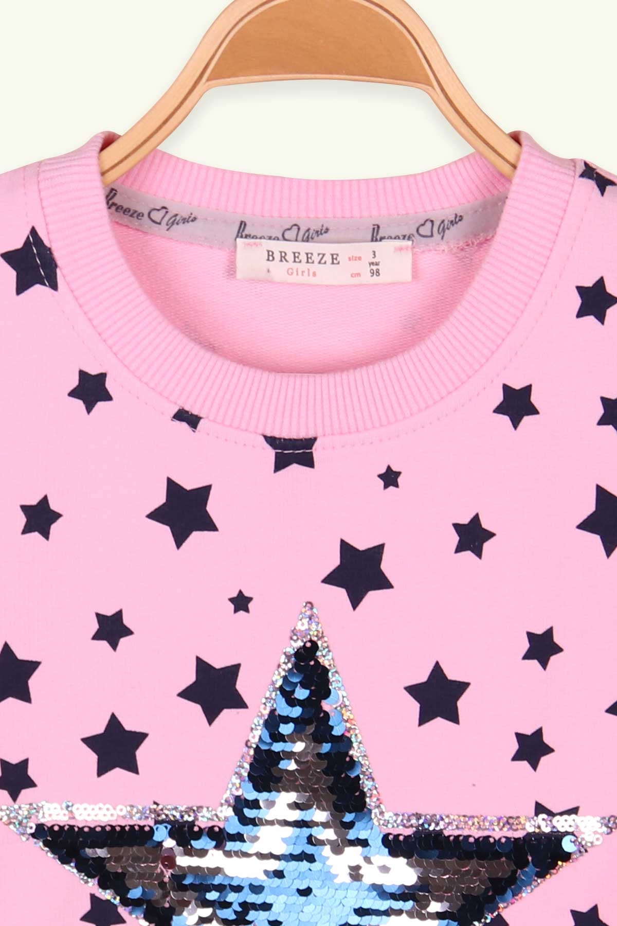 Breeze Kız Çocuk Sweatshirt Pullu Pudra (3-8 Yaş)