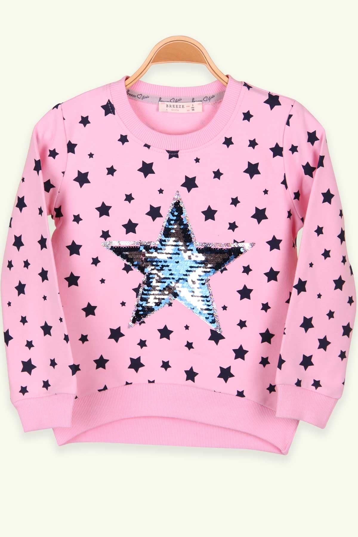 Breeze Kız Çocuk Sweatshirt Pullu Pudra (3-8 Yaş)