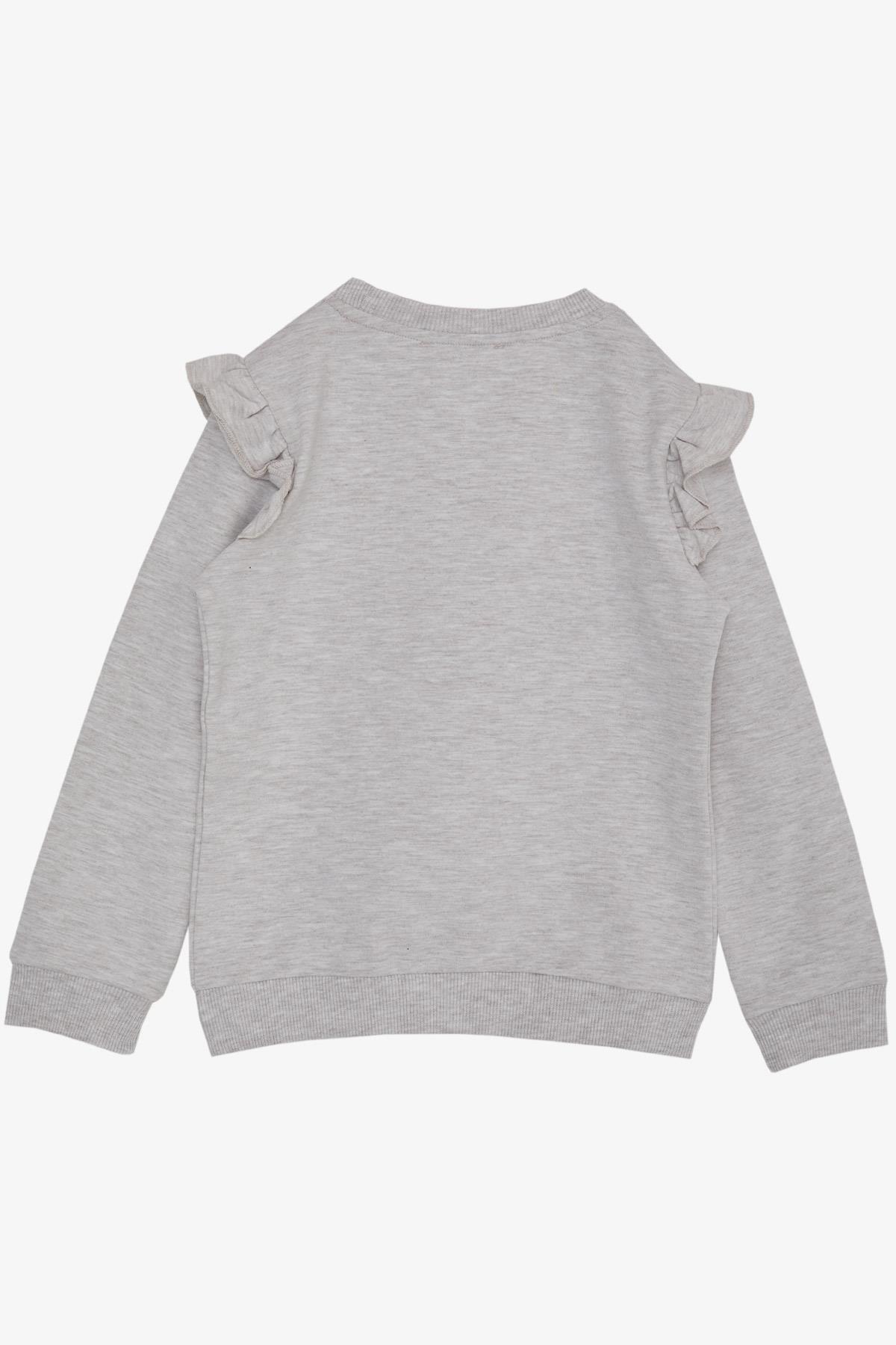 Breeze Kız Çocuk Sweatshirt Pullu Simli Yazı Baskılı Bej Melanj (3-8 Yaş)