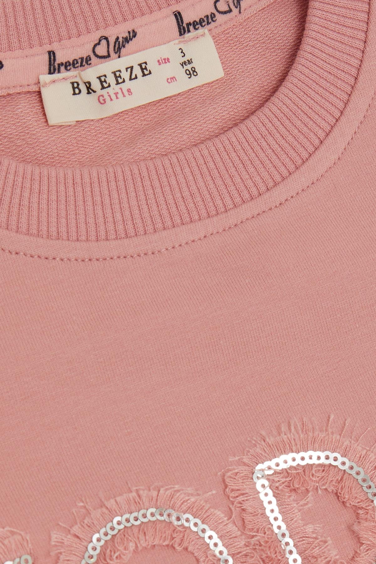 Breeze Kız Çocuk Sweatshirt Pullu Simli Yazı Baskılı Gülkurusu (3-8 Yaş)