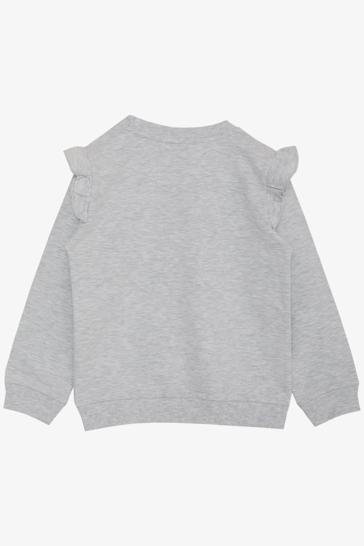 Breeze Kız Çocuk Sweatshirt Pullu Simli Yazı Baskılı Açık Gri Melanj (3-8 Yaş)