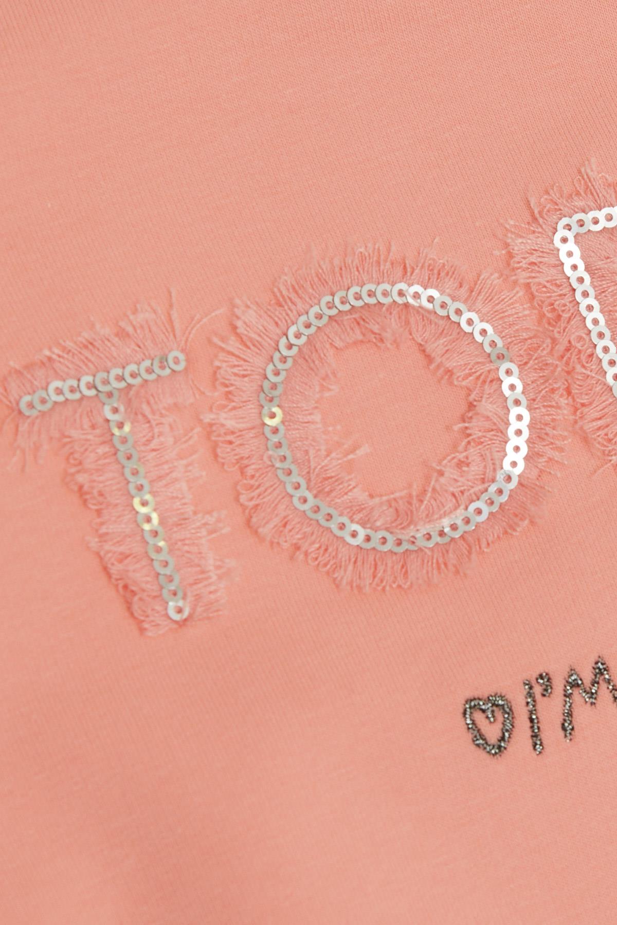 Breeze Kız Çocuk Sweatshirt Pullu Simli Yazı Baskılı Somon (3-8 Yaş)