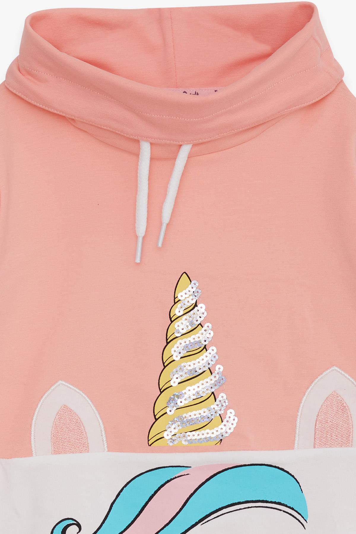 Breeze Kız Çocuk Sweatshirt Pullu Unicorn Baskılı Somon (3-8 Yaş)