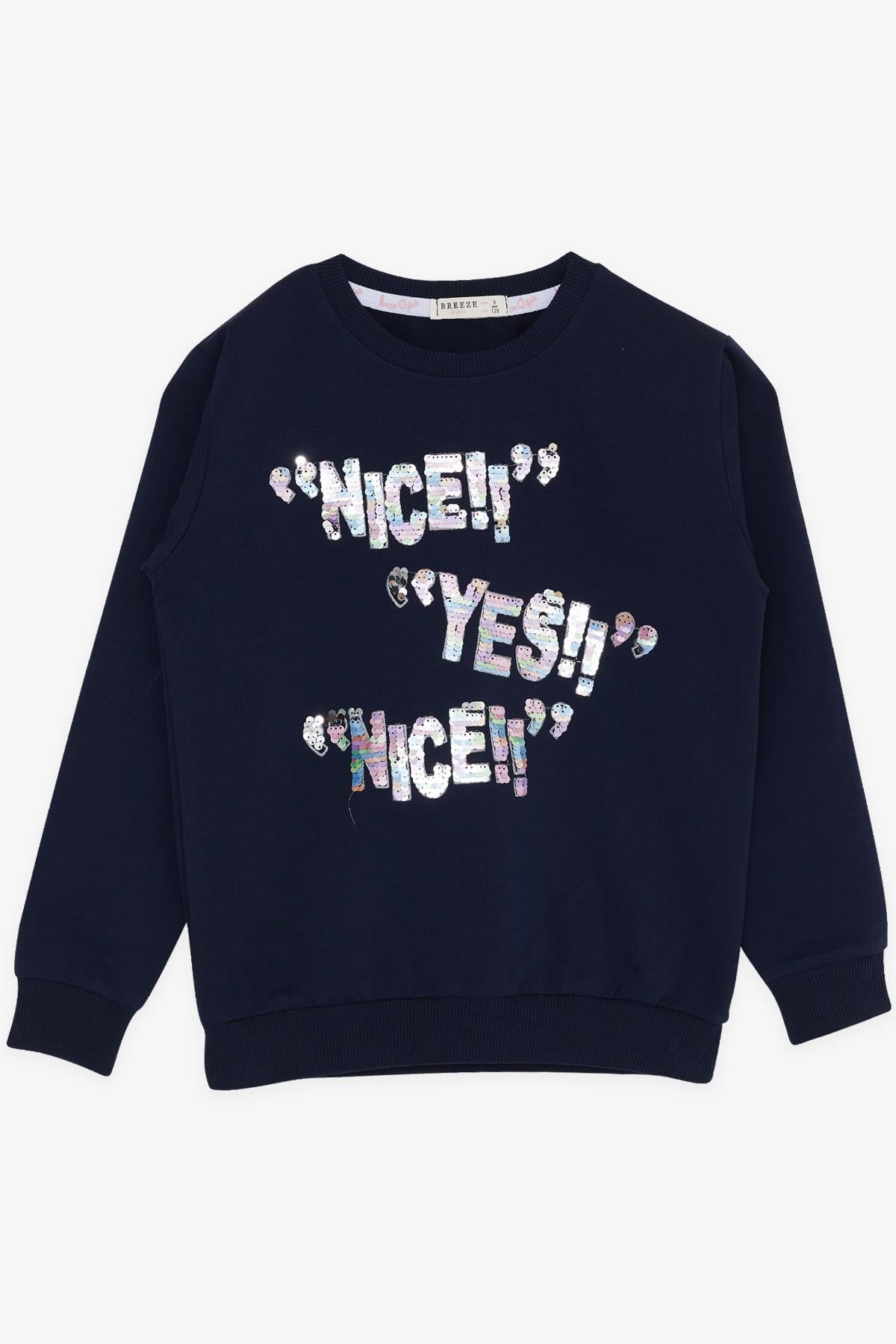 Breeze Kız Çocuk Sweatshirt Pullu Yazı Baskılı Lacivert (8-14 Yaş)
