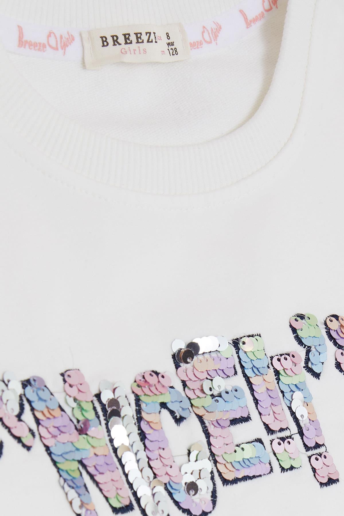 Breeze Kız Çocuk Sweatshirt Pullu Yazı Baskılı Ekru (8-14 Yaş)