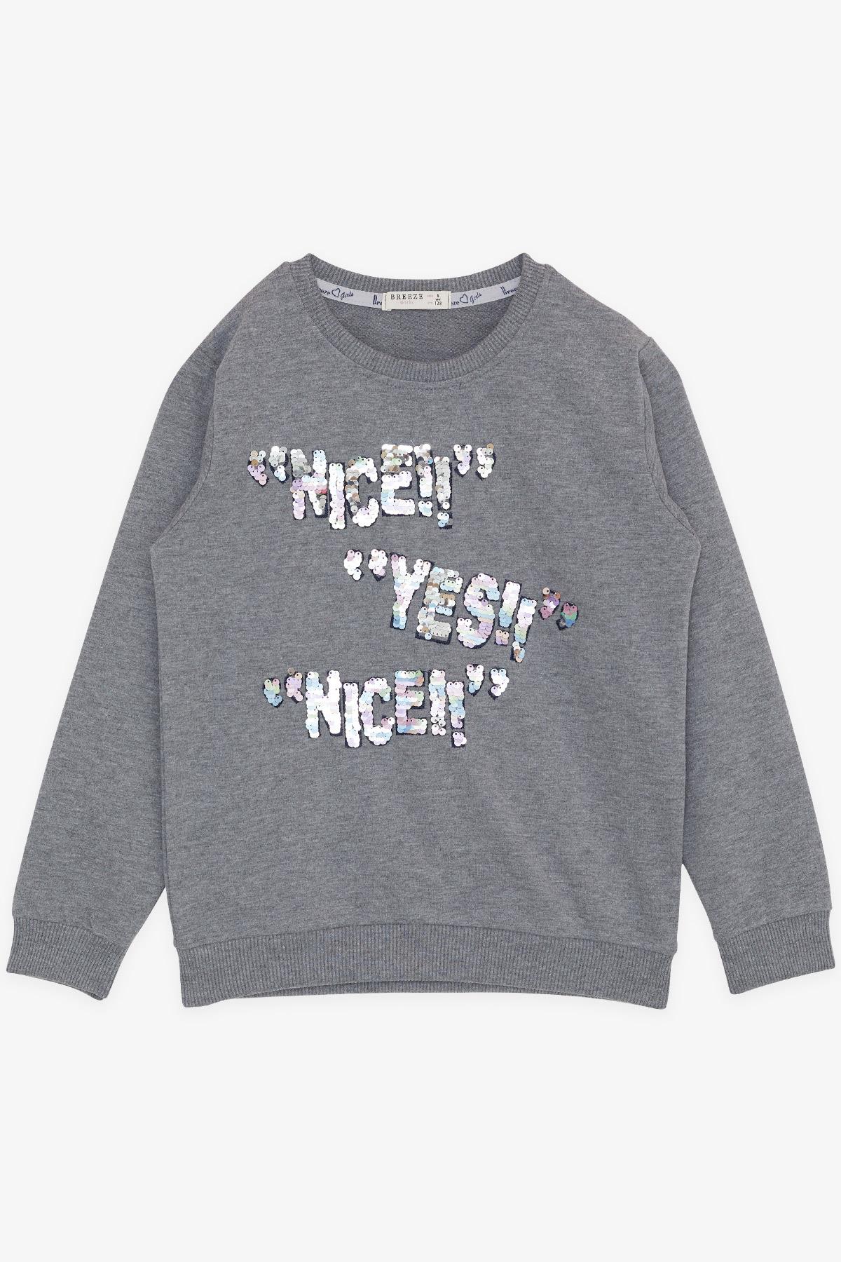 Breeze Kız Çocuk Sweatshirt Pullu Yazı Baskılı Koyu Gri Melanj (8-14 Yaş)