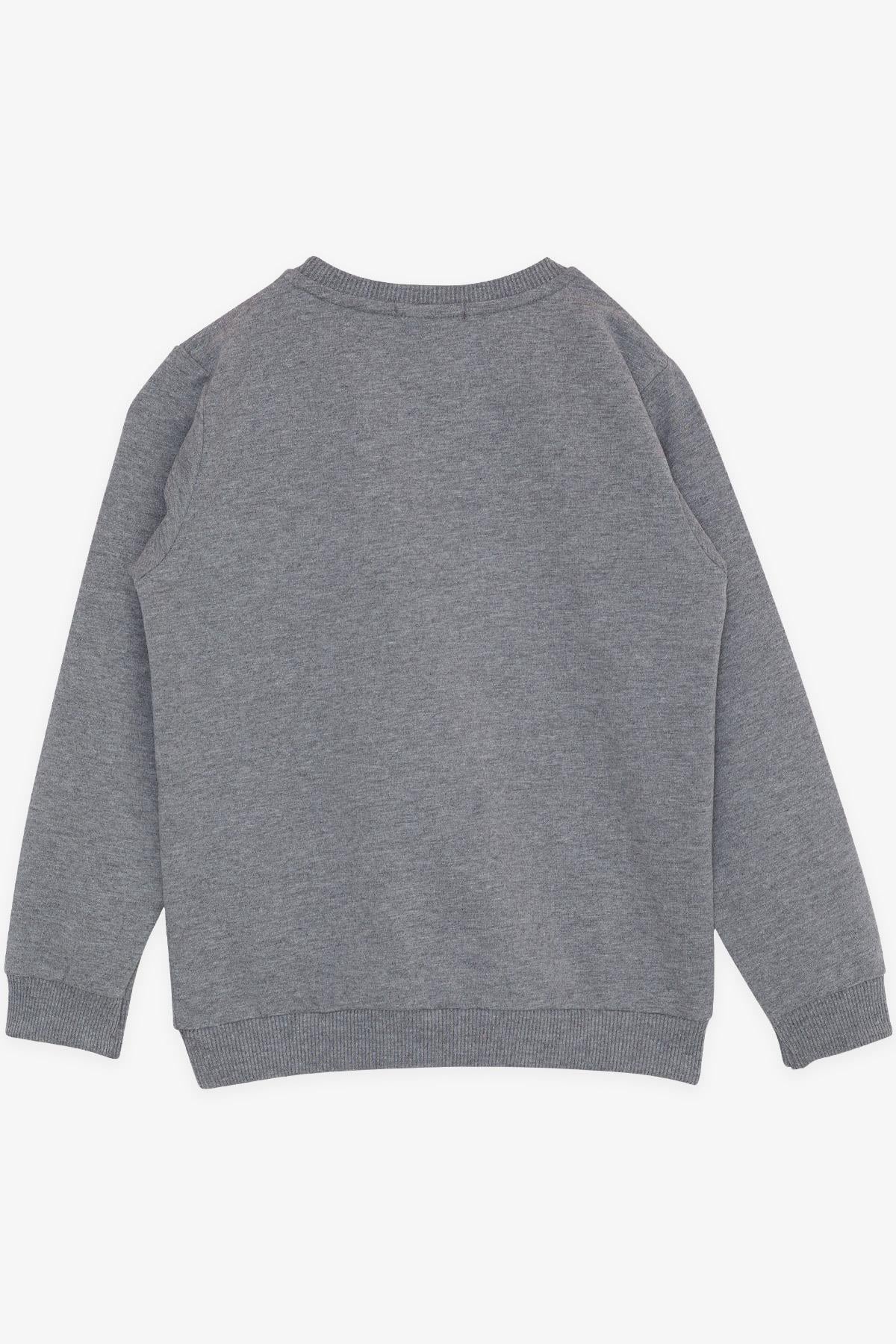 Breeze Kız Çocuk Sweatshirt Pullu Yazı Baskılı Koyu Gri Melanj (8-14 Yaş)