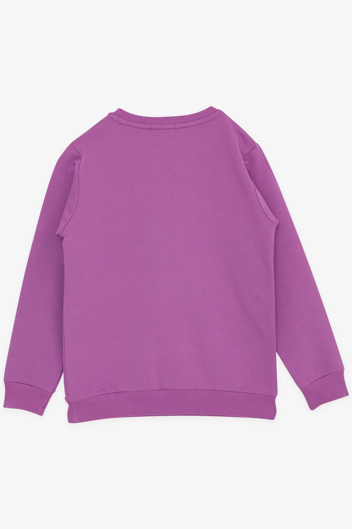 Breeze Kız Çocuk Sweatshirt Pullu Yazı Baskılı Eflatun (8-14 Yaş)