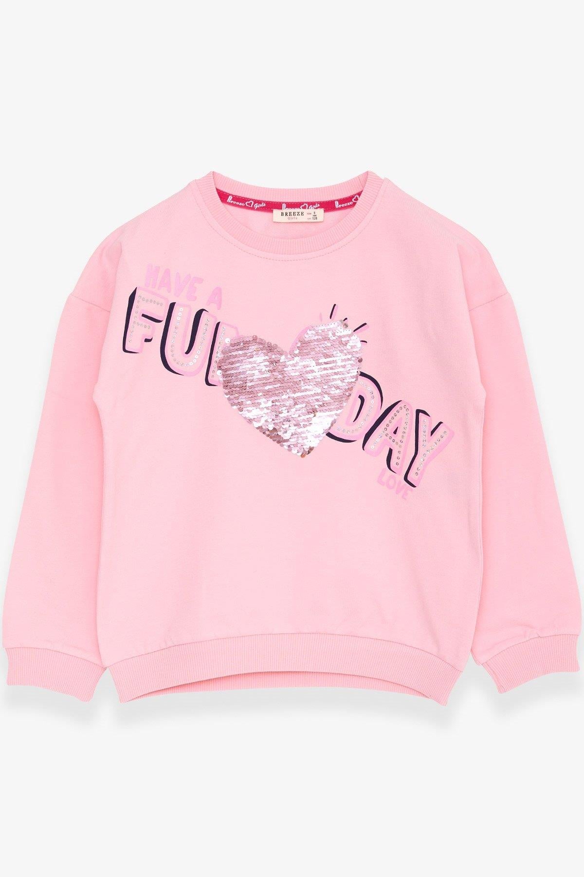 Breeze Kız Çocuk Sweatshirt Pullu Yazı Baskılı Pudra (4-5 Yaş)