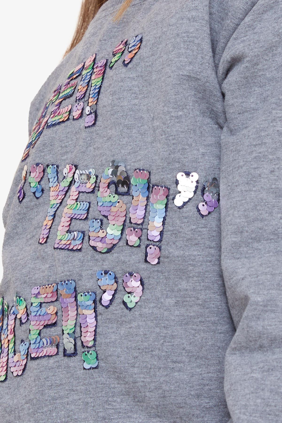 Breeze Kız Çocuk Sweatshirt Pullu Yazı Baskılı Koyu Gri Melanj (8-14 Yaş)