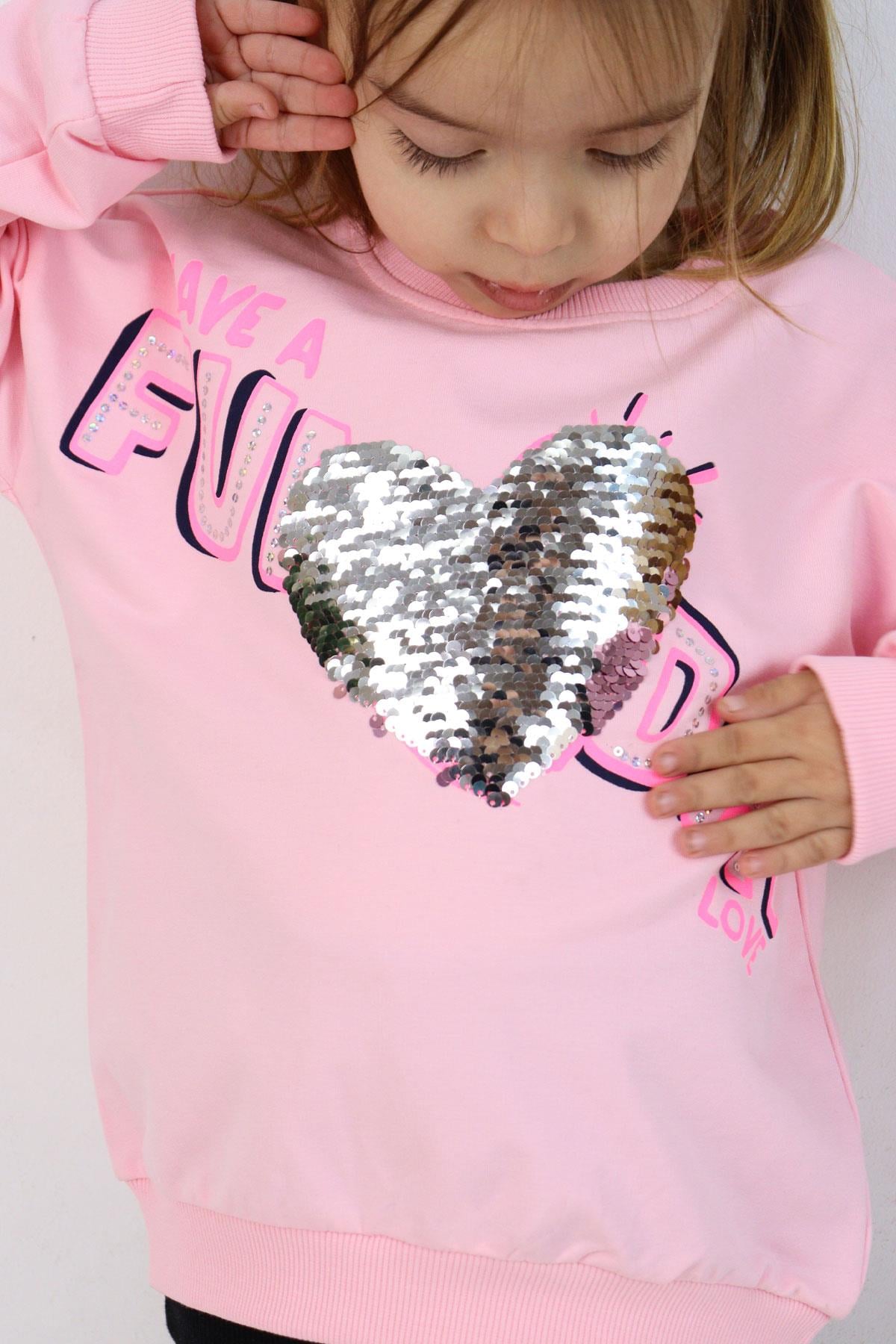 Breeze Kız Çocuk Sweatshirt Pullu Yazı Baskılı Pudra (4-5 Yaş)