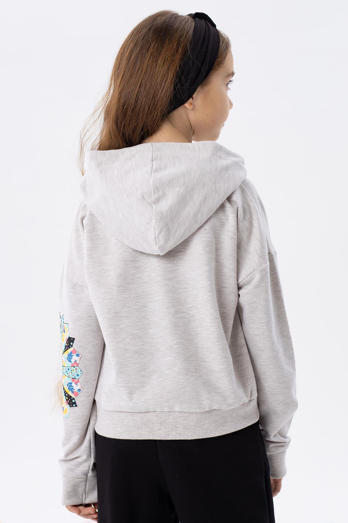 Breeze Kız Çocuk Sweatshirt Renkli Çiçek Baskılı Bej Melanj (8-14 Yaş)