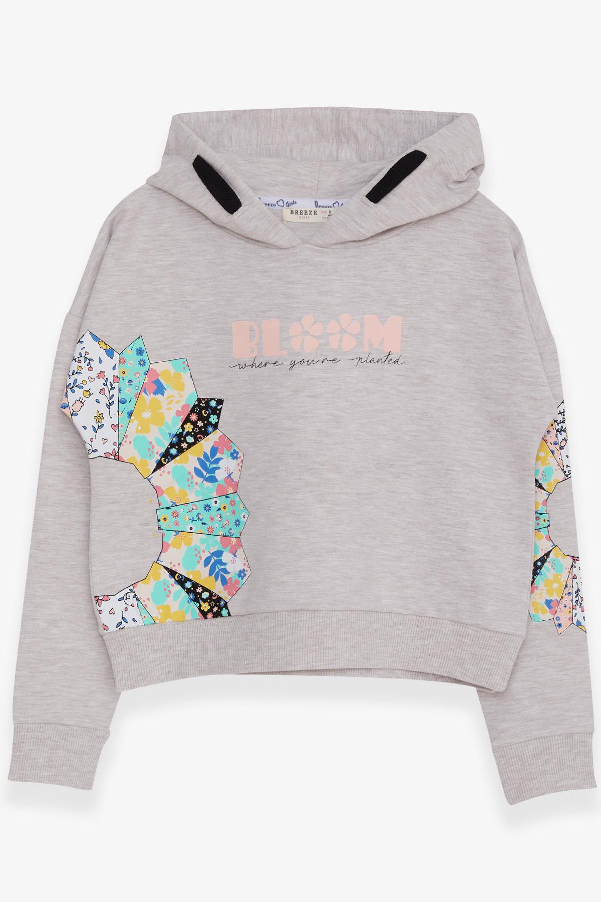 Breeze Kız Çocuk Sweatshirt Renkli Çiçek Baskılı Bej Melanj (8-14 Yaş)
