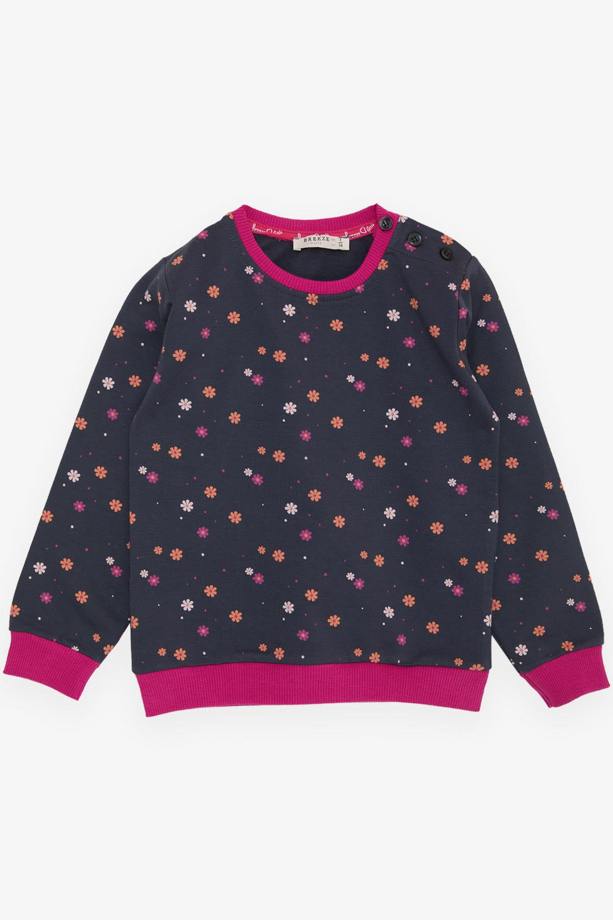 Breeze Kız Çocuk Sweatshirt Renkli Çiçek Desenli Antrasit (1.5-5 Yaş)