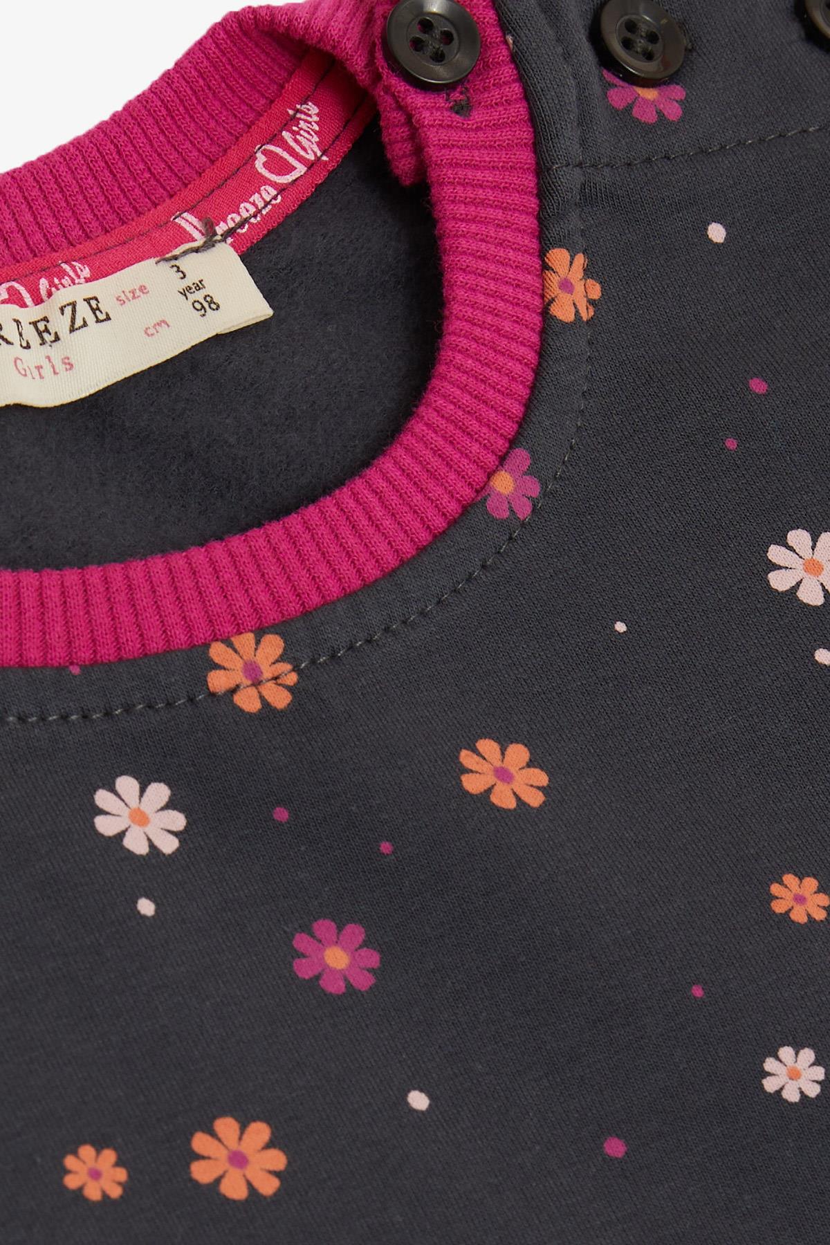 Breeze Kız Çocuk Sweatshirt Renkli Çiçek Desenli Antrasit (1.5-5 Yaş)