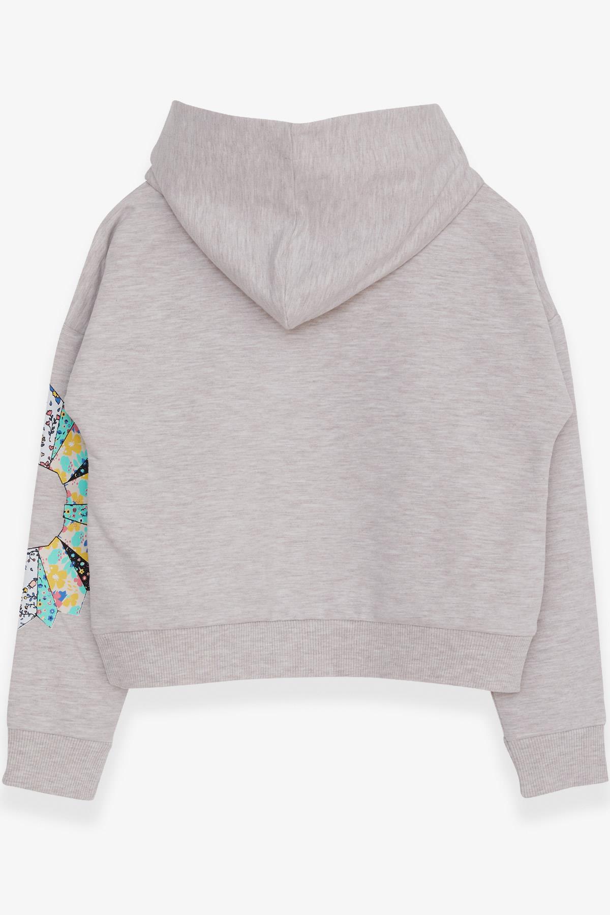 Breeze Kız Çocuk Sweatshirt Renkli Çiçek Baskılı Bej Melanj (8-14 Yaş)